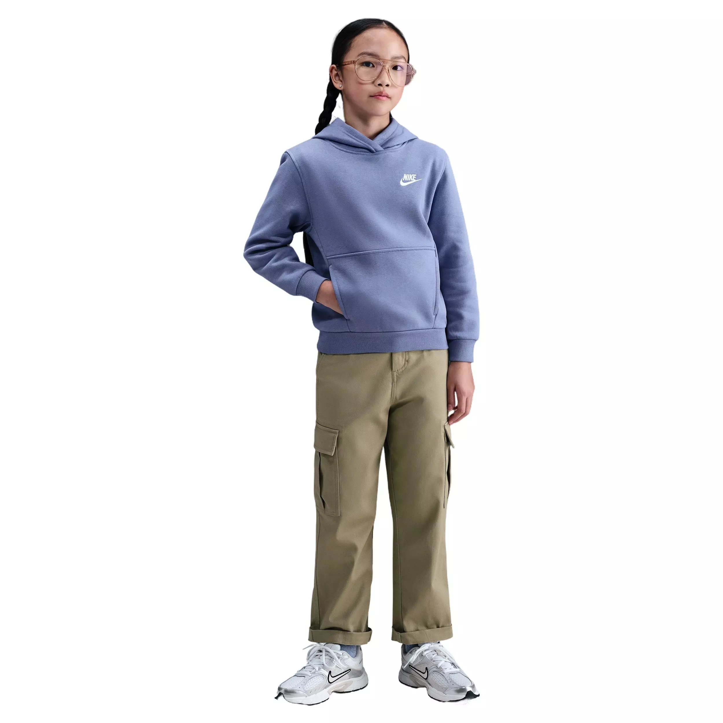 Nike Big Kids' Sportswear Club Fleece Pullover Hoodie - Light Indigo - LIGHT INDIGO