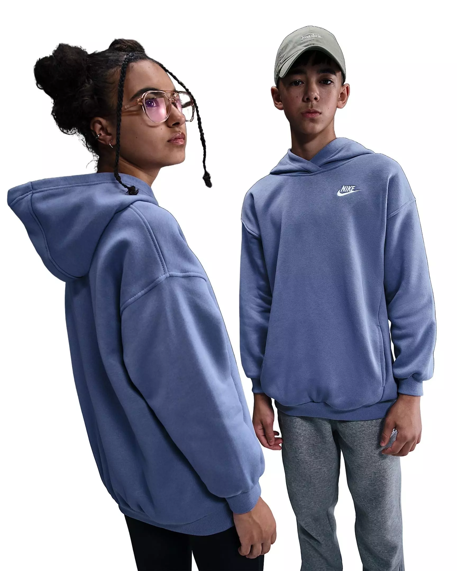 Nike Big Kids' Sportswear Club Fleece Oversized Pullover Hoodie - Light Blue - LIGHT BLUE