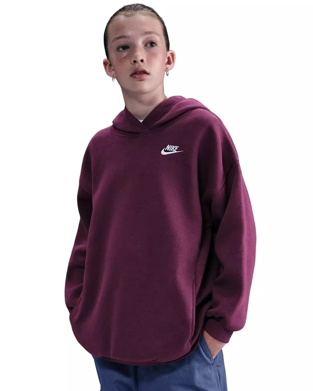 Nike Big Kids' Sportswear Club Fleece Oversized Pullover Hoodie - Bordeaux - BORDEAUX