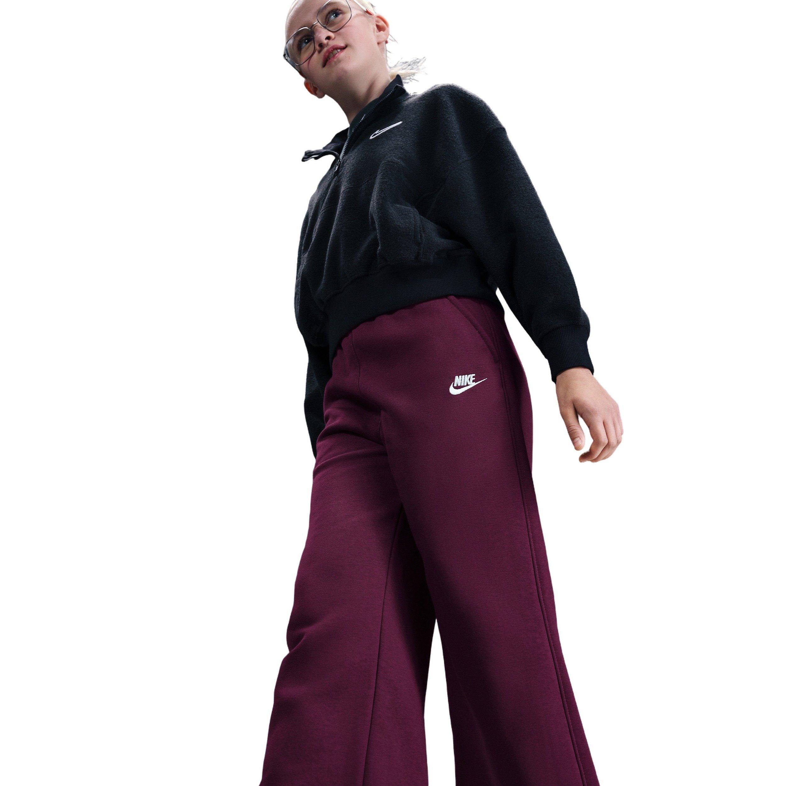 Nike Big Girls' Sportswear Club Fleece Wide-Leg Pants - Burgundy - BURGUNDY Thumbnail View 3