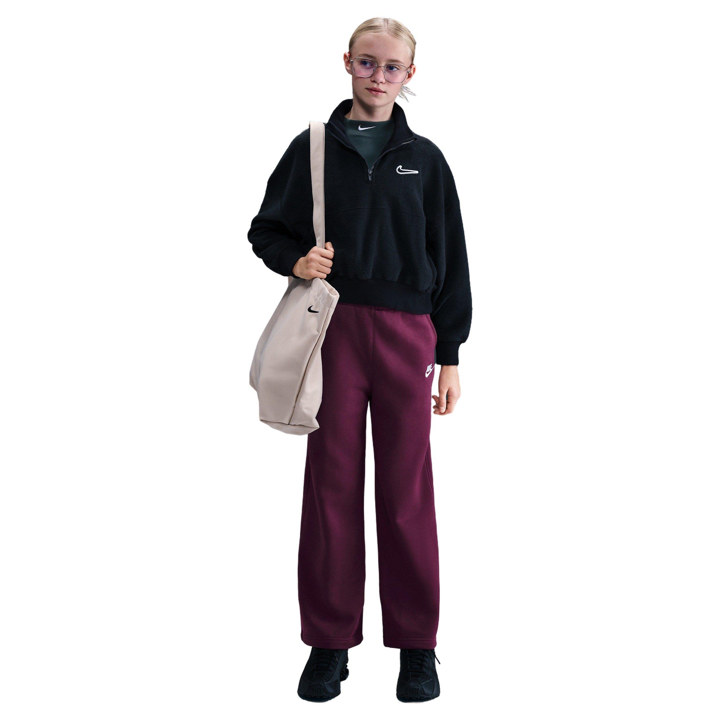 Nike Big Girls' Sportswear Club Fleece Wide-Leg Pants - Burgundy - BURGUNDY Thumbnail View 4