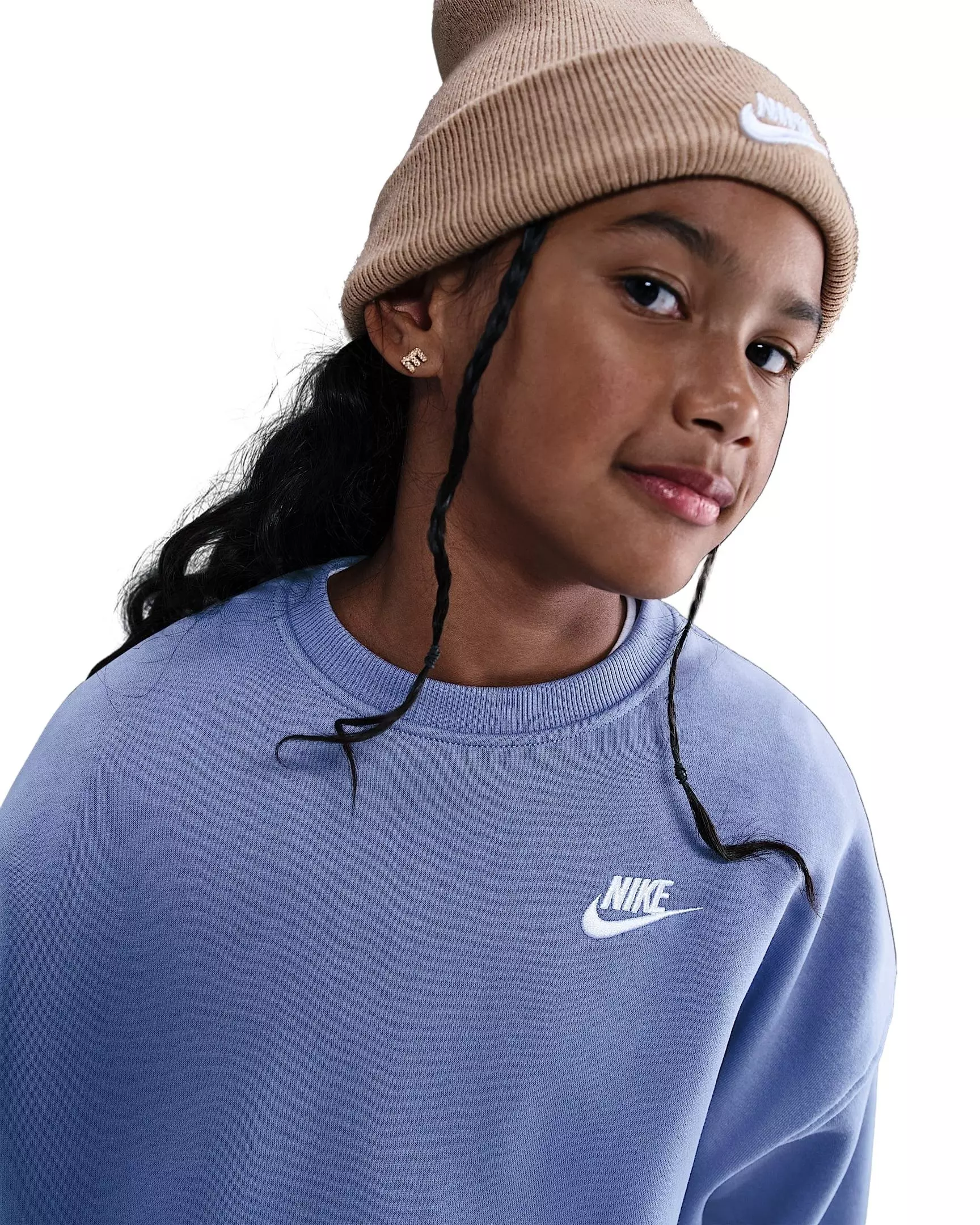 Nike Big Girls' Sportswear Club Fleece Boxy Crewneck Sweatshirt - Blue - BLUE