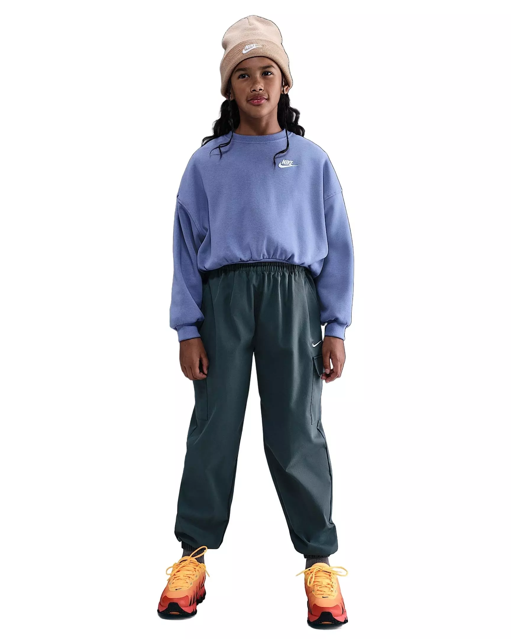 Nike Big Girls' Sportswear Club Fleece Boxy Crewneck Sweatshirt - Blue - BLUE