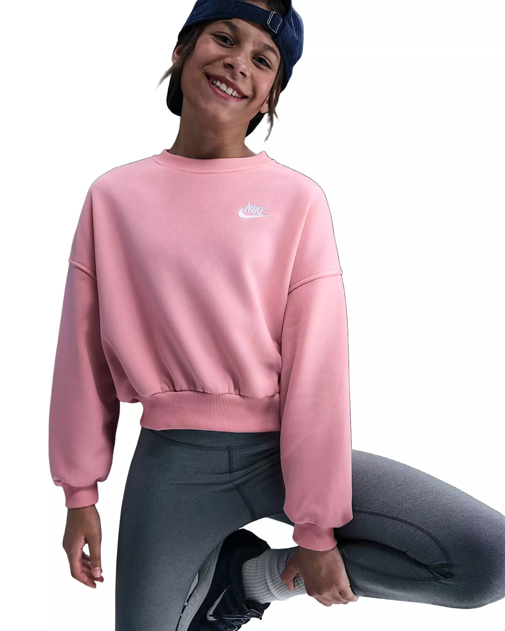 Nike Big Girls' Sportswear Club Fleece Boxy Crewneck Sweatshirt - Pink - PINK