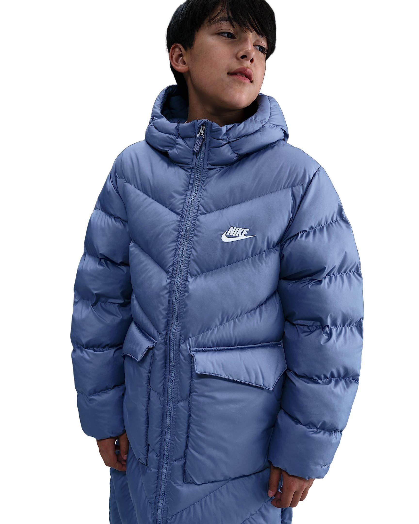 Nike Sportswear All Day Play Therma-FIT Loose-Fit Knee-Length Big Kids' Blue Puffer Parka