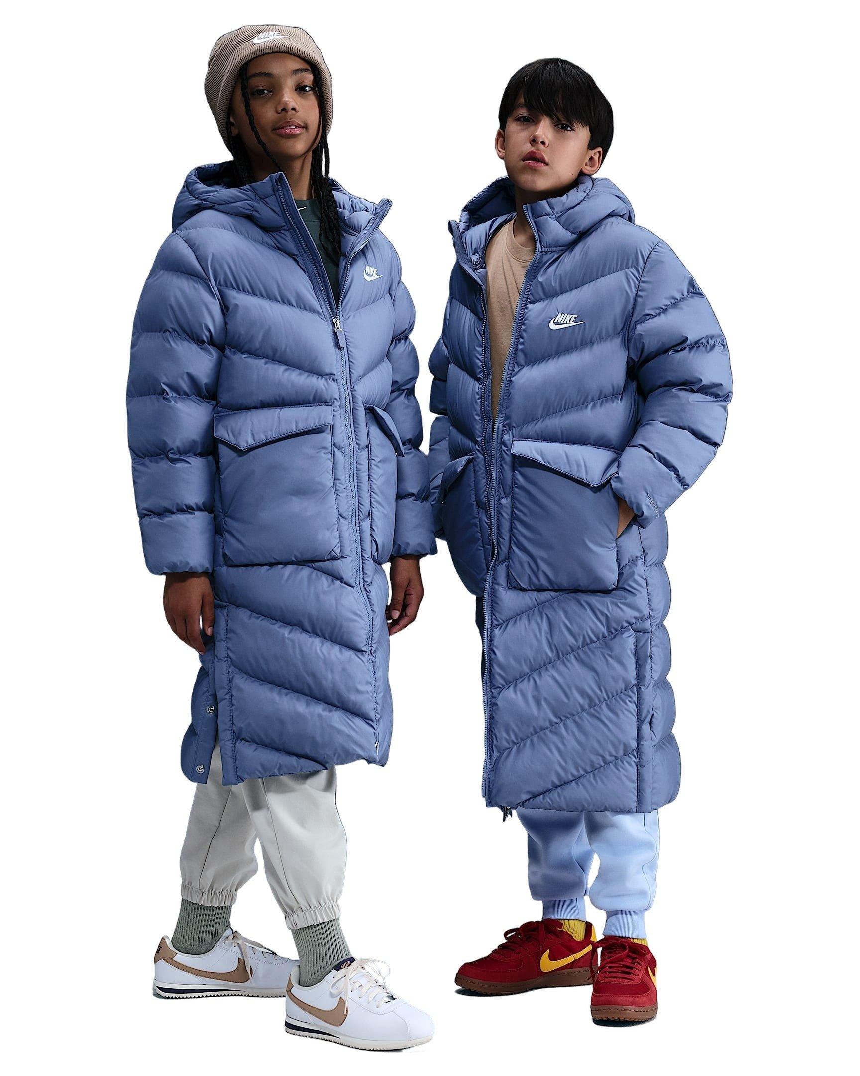 Nike Sportswear All Day Play Therma-FIT Loose-Fit Knee-Length Big Kids' Blue Puffer Parka