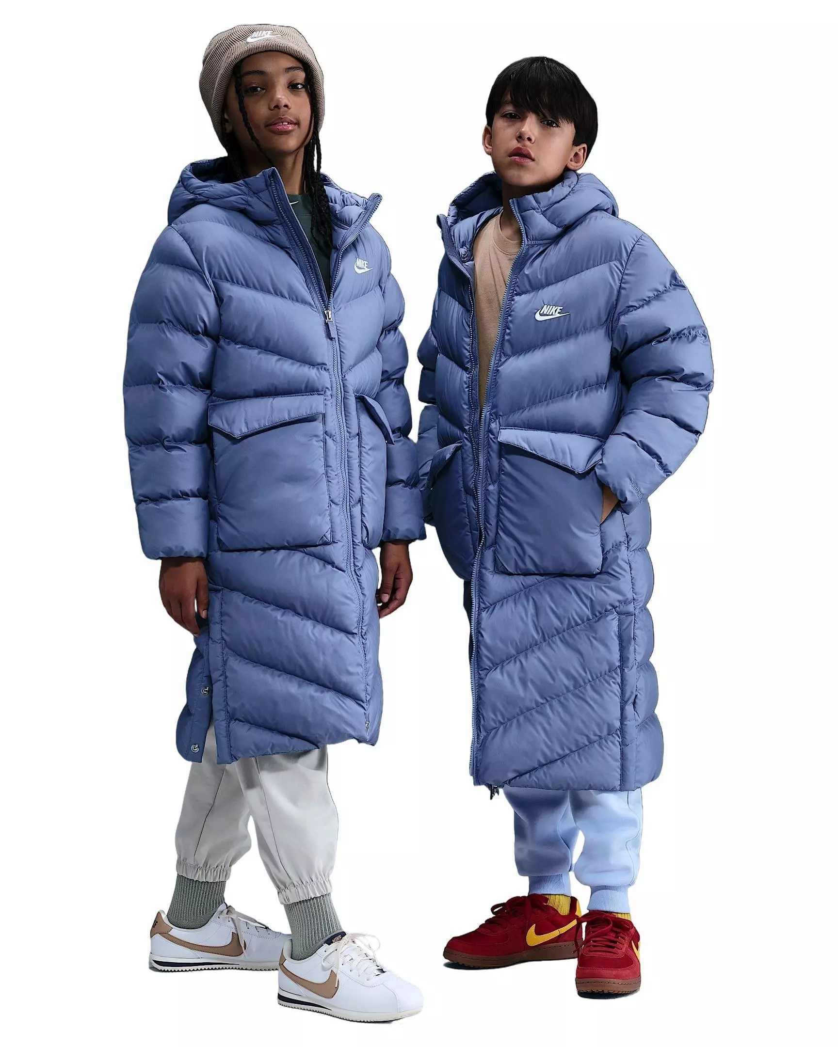 Nike Big Kids' Sportswear All Day Play Therma-FIT Loose-Fit Knee-Length Puffer Parka - Blue - BLUE