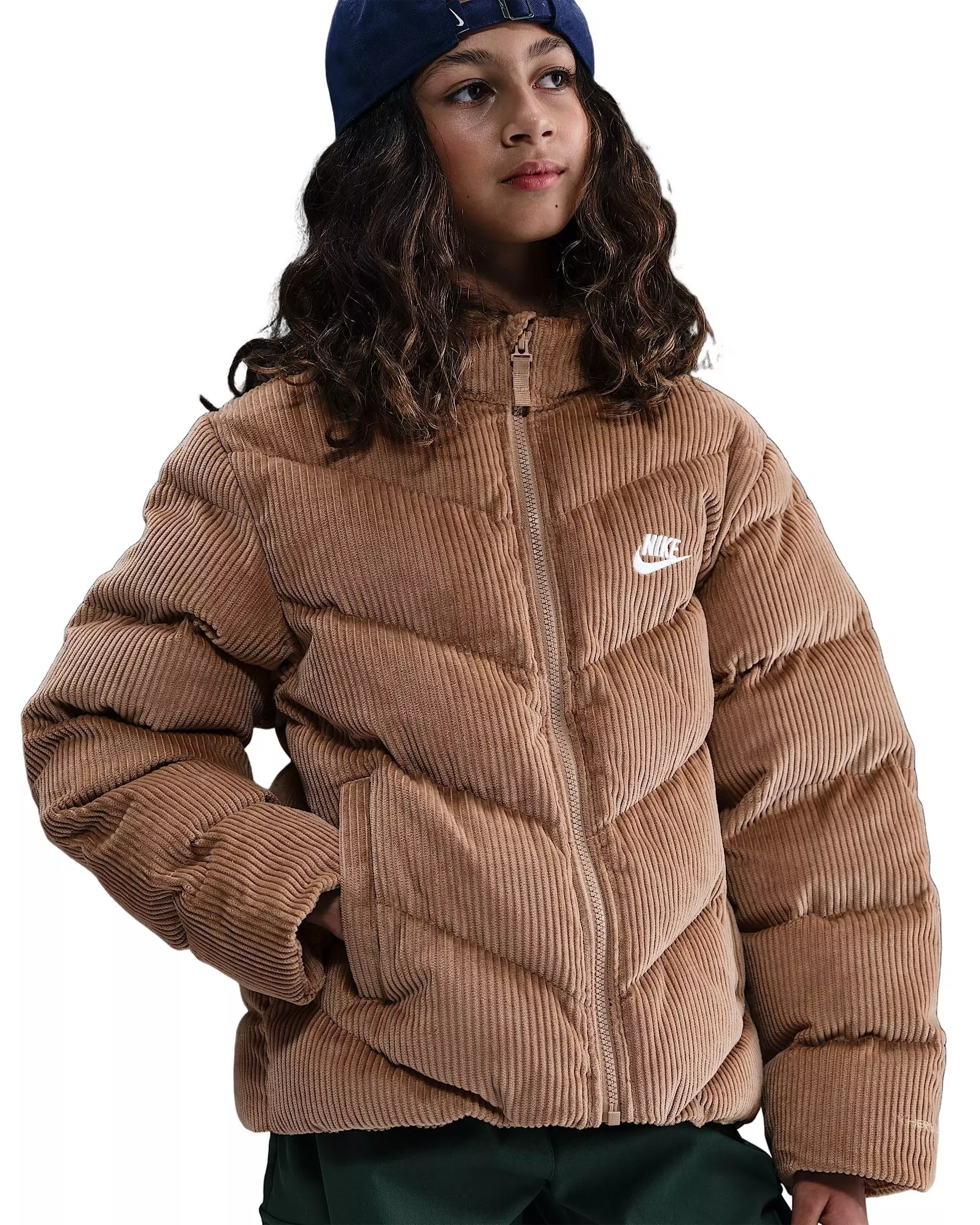 Nike Big Kids' Sportswear All Day Play Therma-FIT Loose-FIT Corduroy Puffer Jacket - Brown - BROWN