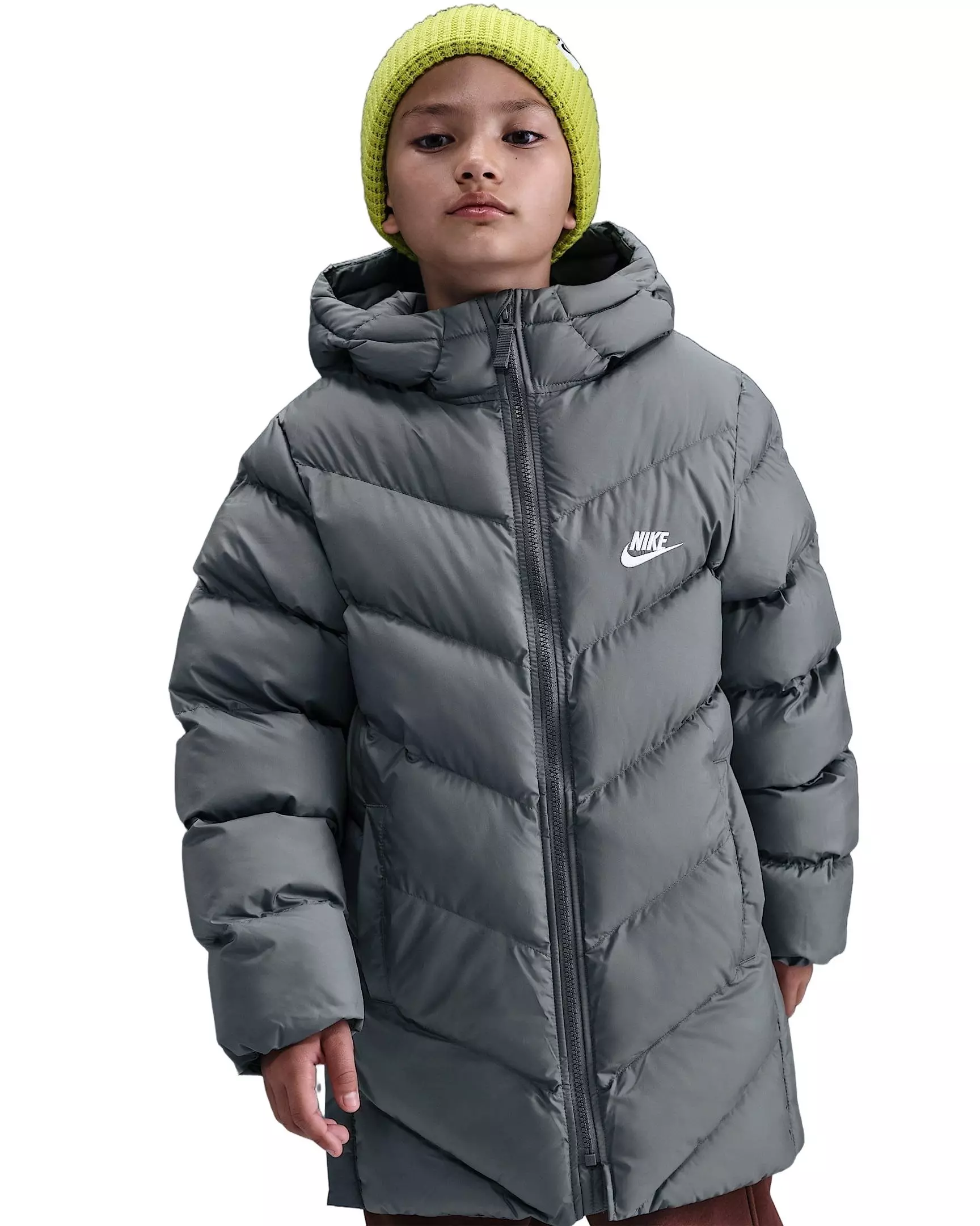 Nike Big Kids' Sportswear All Day Play Therma-FIT Loose-FIT Mid-Length Puffer Jacket - Grey - GREY