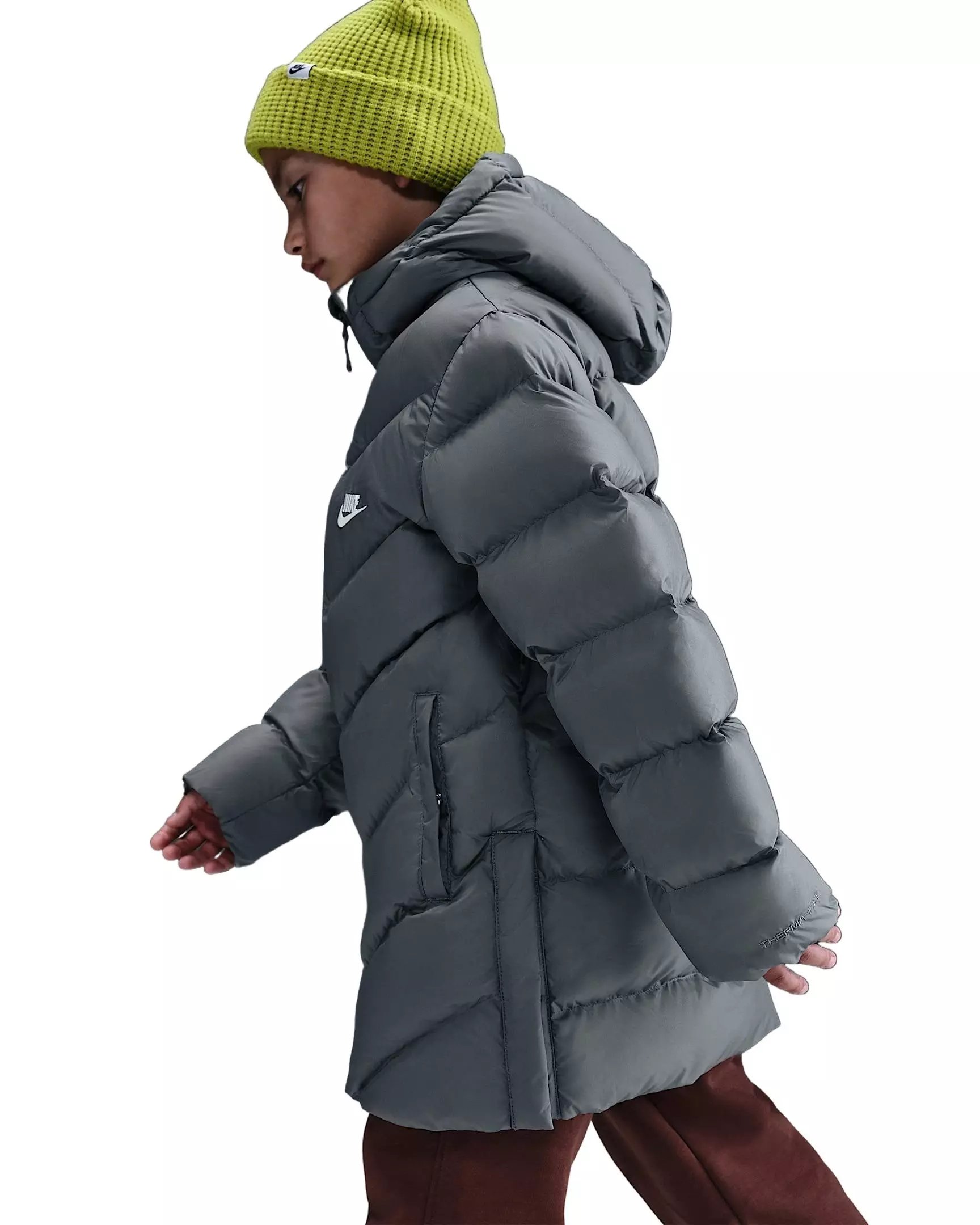 Nike Big Kids' Sportswear All Day Play Therma-FIT Loose-FIT Mid-Length Puffer Jacket - Grey - GREY