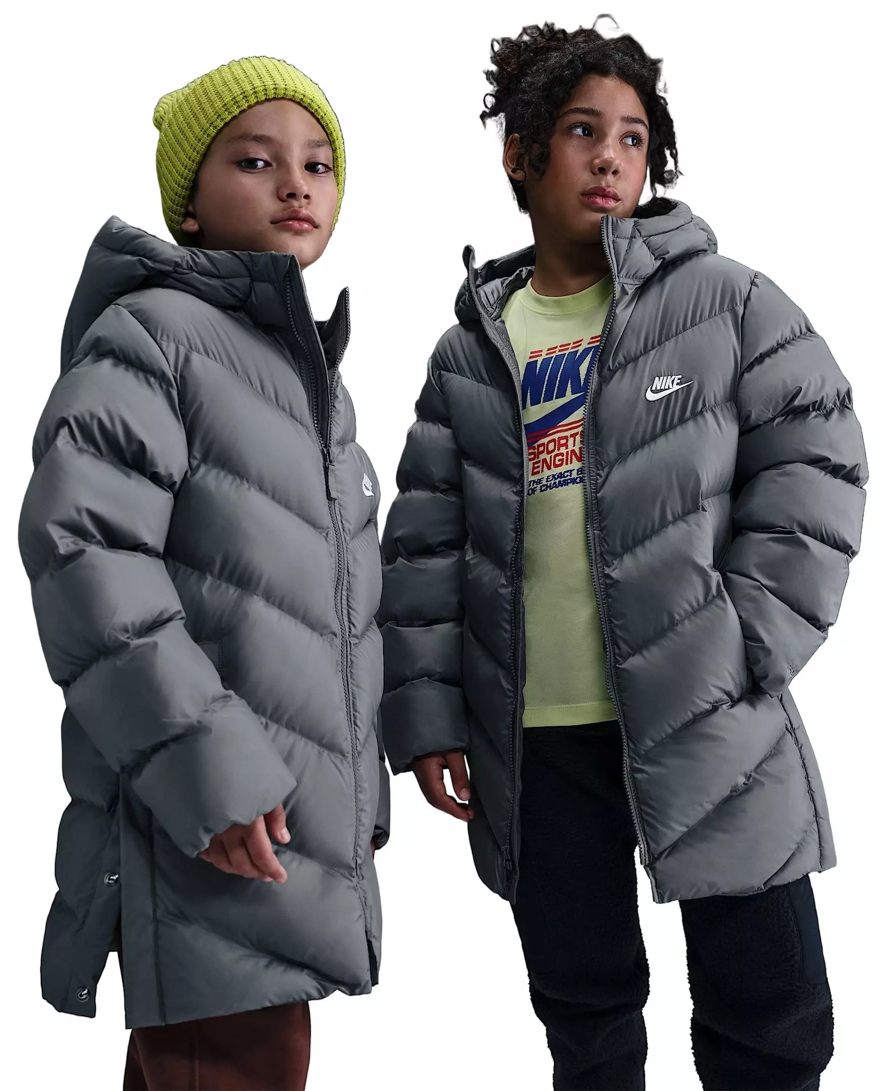 Nike Big Kids' Sportswear All Day Play Therma-FIT Loose-FIT Mid-Length Puffer Jacket - Grey - GREY