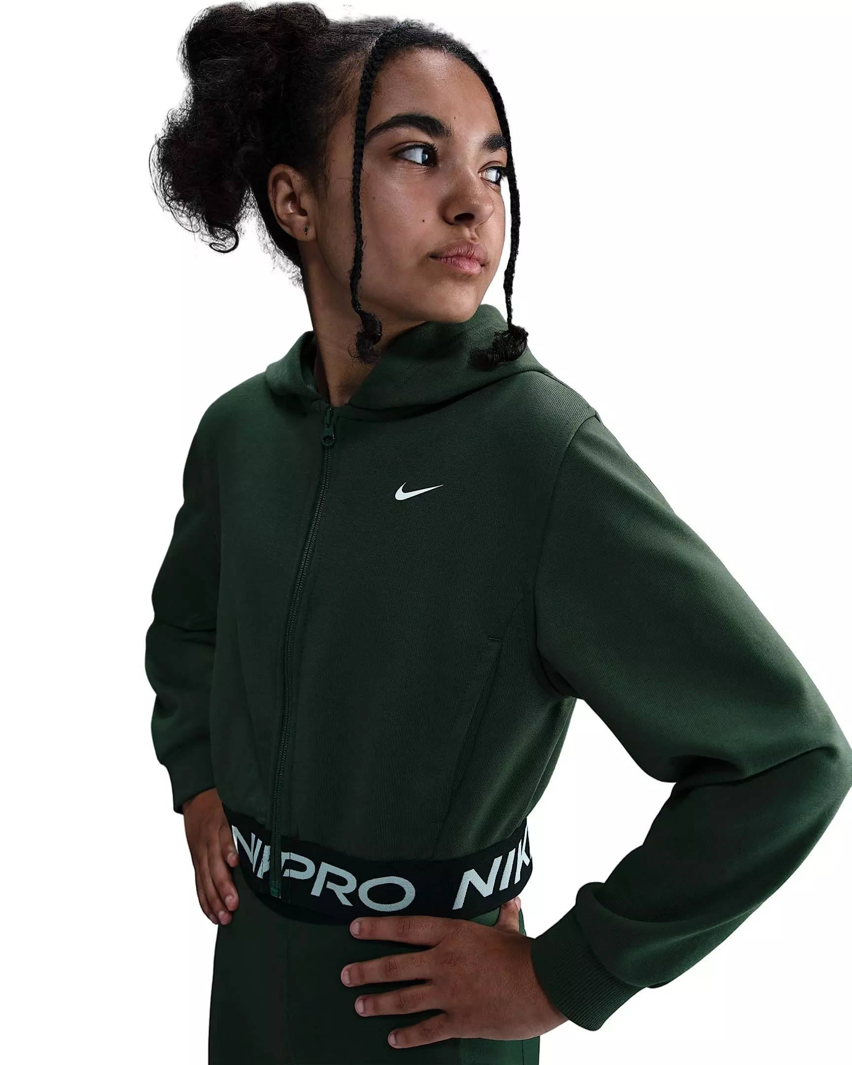 Nike Big Girls' Pro Fleece Dri-FIT Full-Zip Hooded Jacket - Fir Green - FIR GREEN