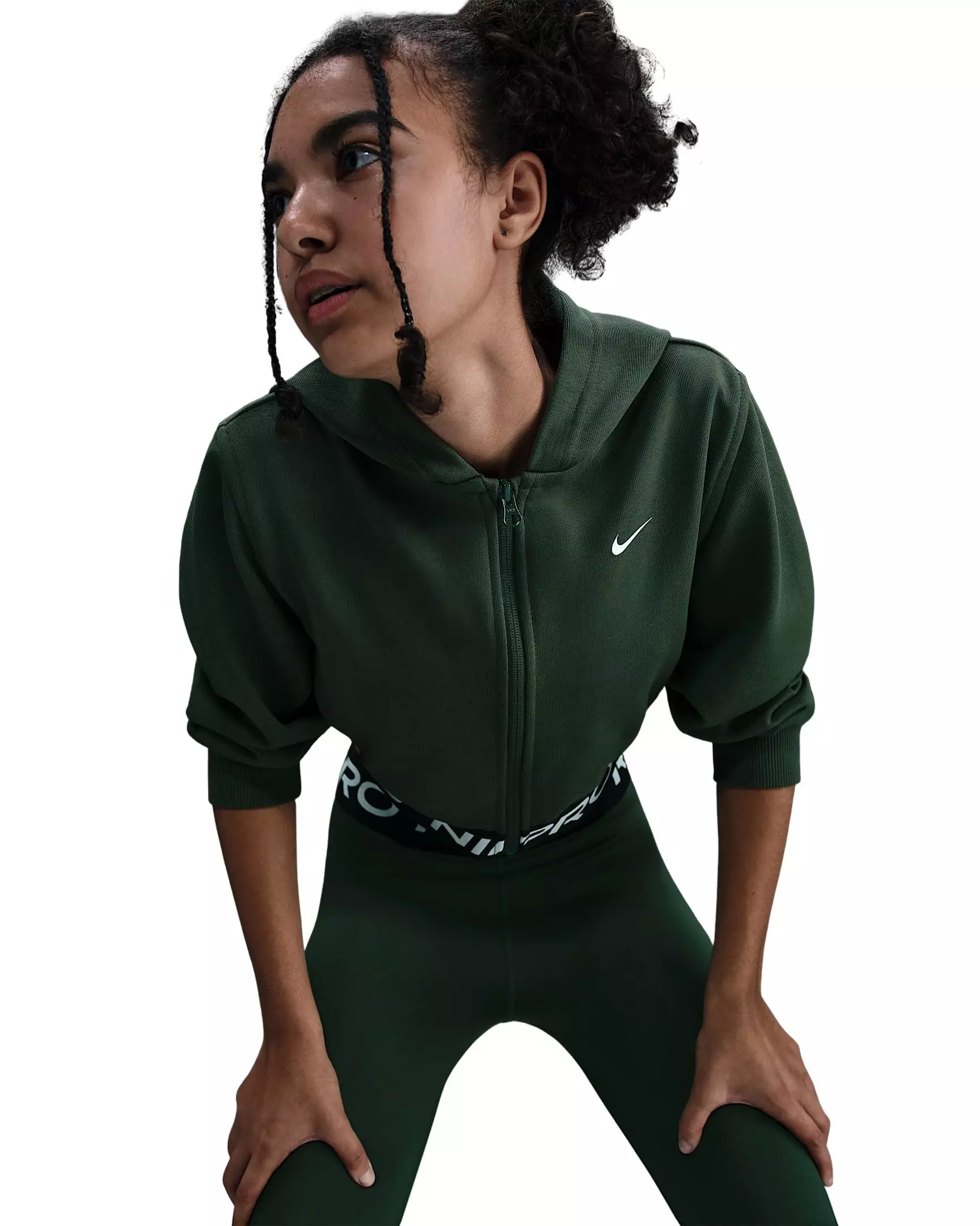 Nike Big Girls' Pro Fleece Dri-FIT Full-Zip Hooded Jacket - Green - GREEN