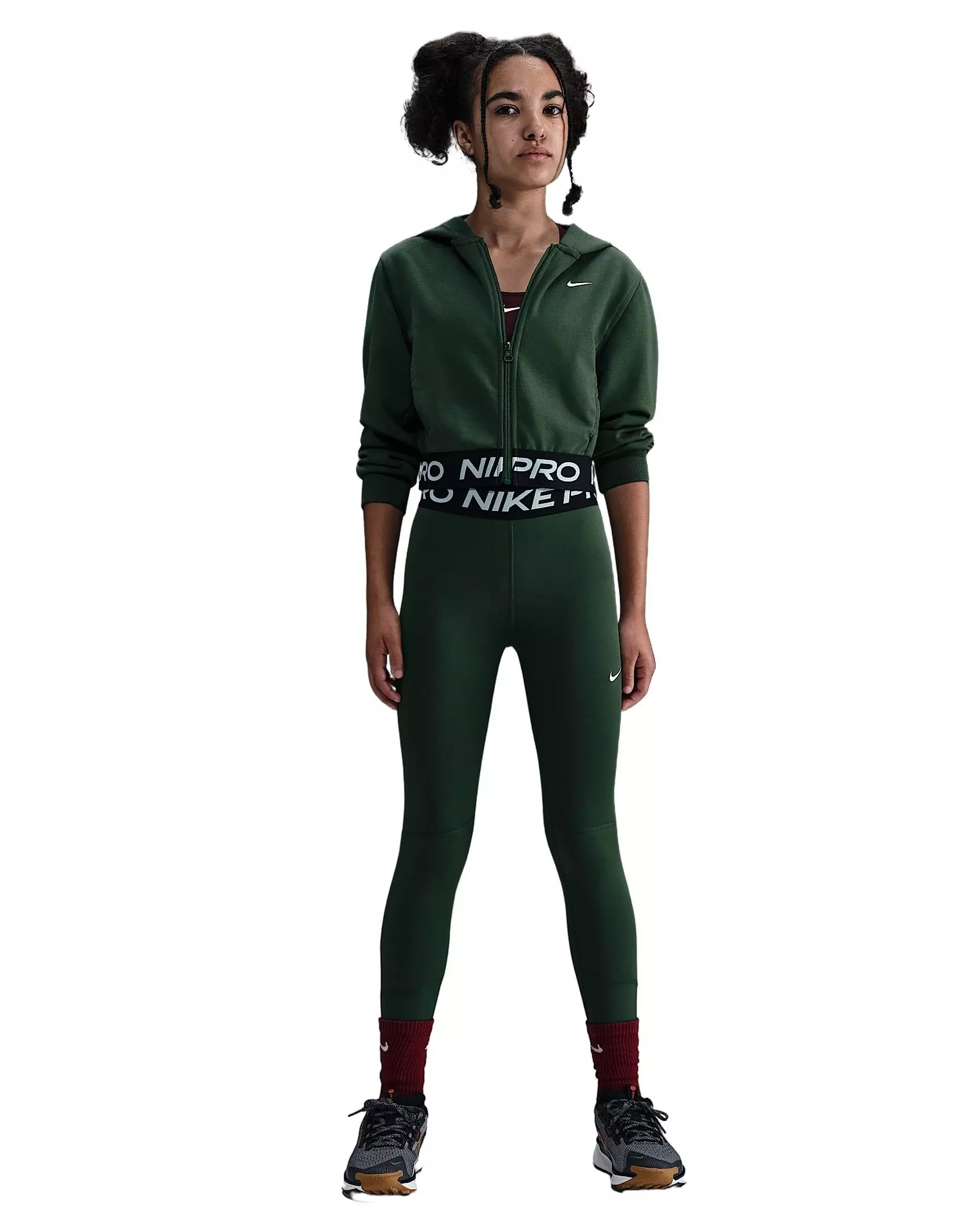Nike Big Girls' Pro Fleece Dri-FIT Full-Zip Hooded Jacket - Fir Green - FIR GREEN