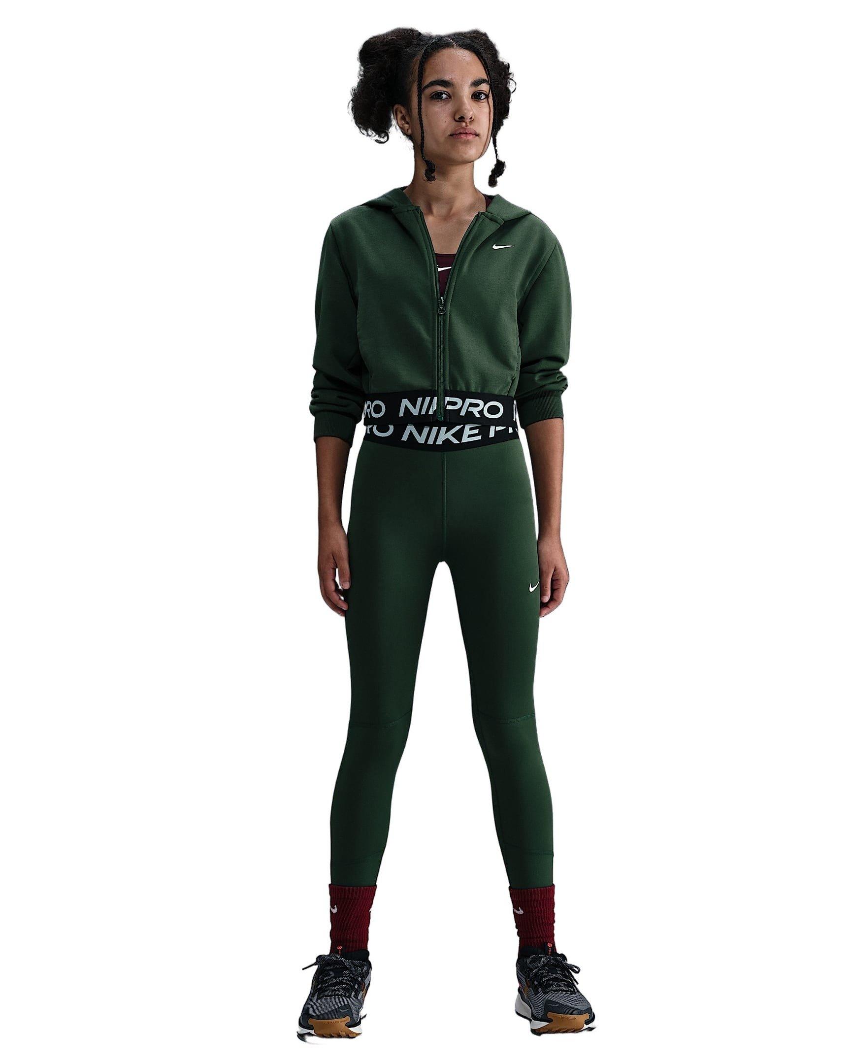 Nike Pro Fleece Dri-FIT Full-Zip Big Girls' Green Hooded Jacket