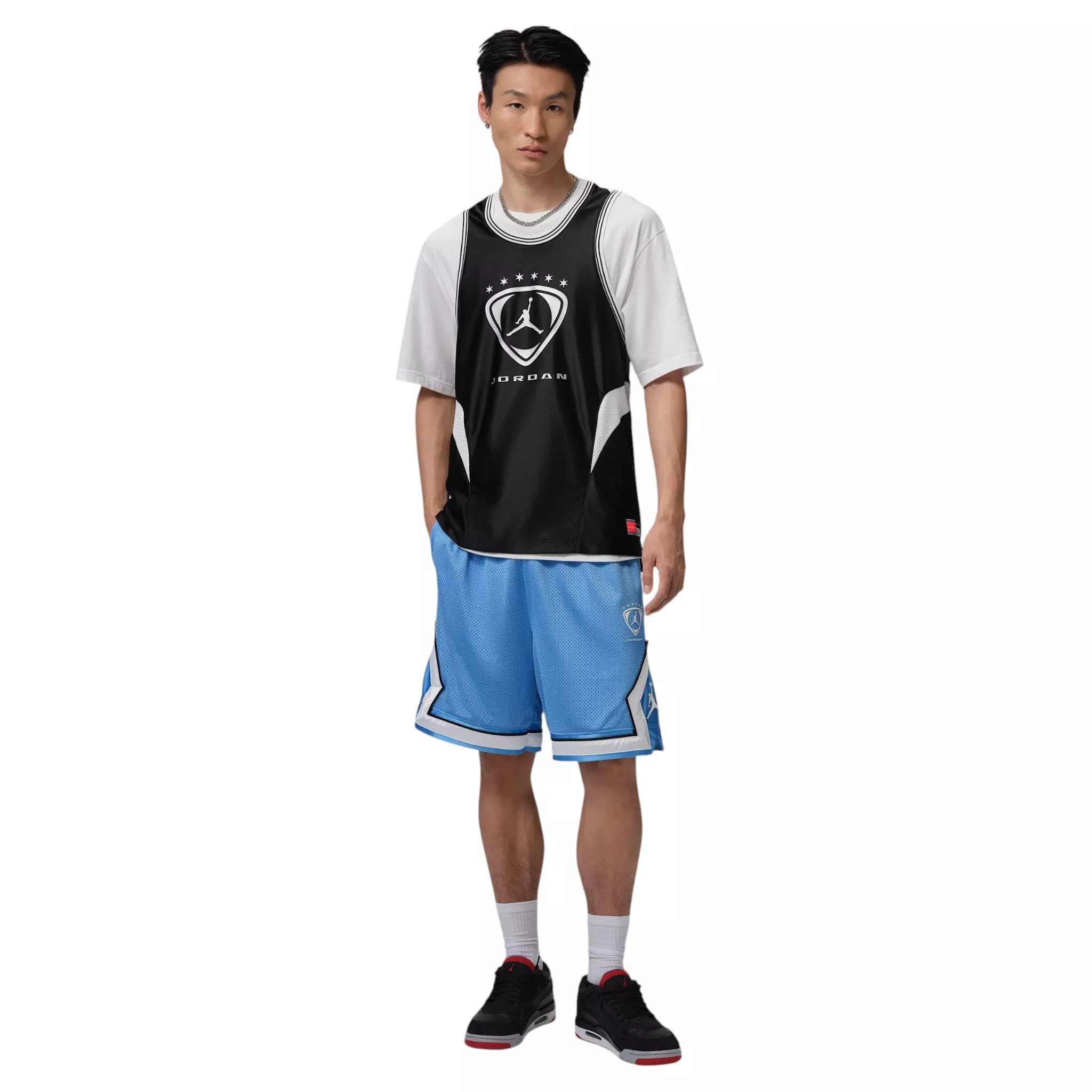 Jordan Men's Brooklyn Sleeveless Jersey - Black/White/Metallic Silver - BLACK/WHITE/SILVER