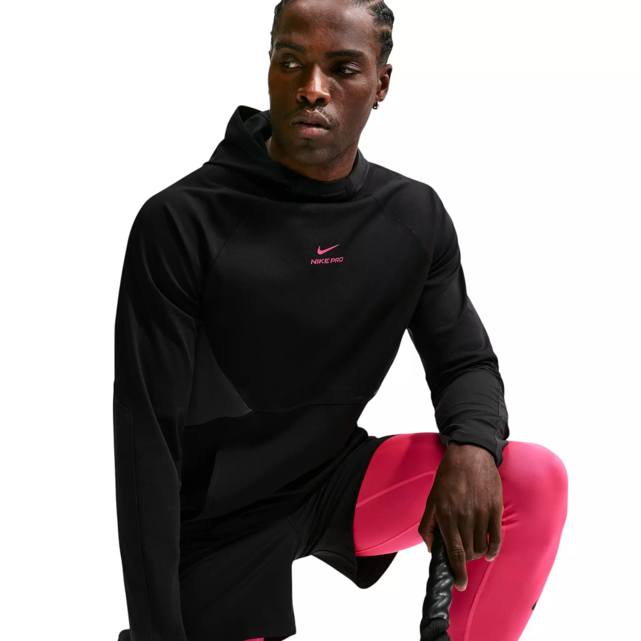 Nike Men's Pro Dri-FIT Mid-Layer Training Top - Black/Hyper Pink - BLACK/PINK