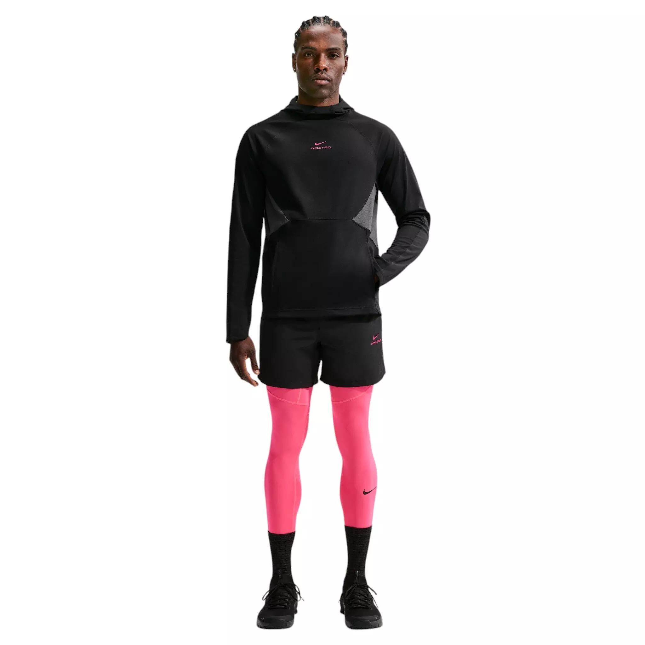 Nike Men's Pro Dri-FIT Mid-Layer Training Top - Black/Hyper Pink - BLACK/PINK