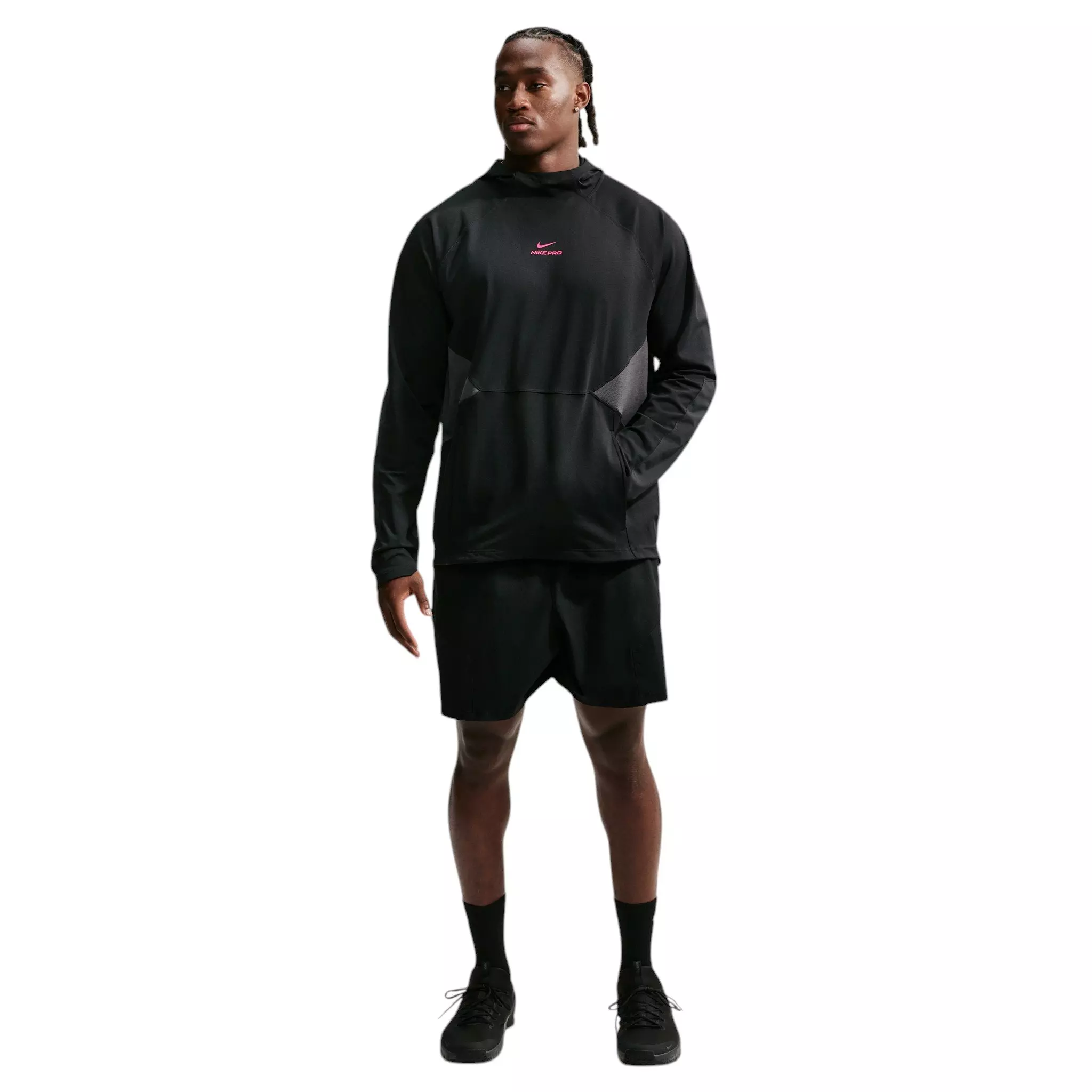 Nike Men's Pro Dri-FIT Mid-Layer Training Top - Black/Hyper Pink - BLACK/PINK