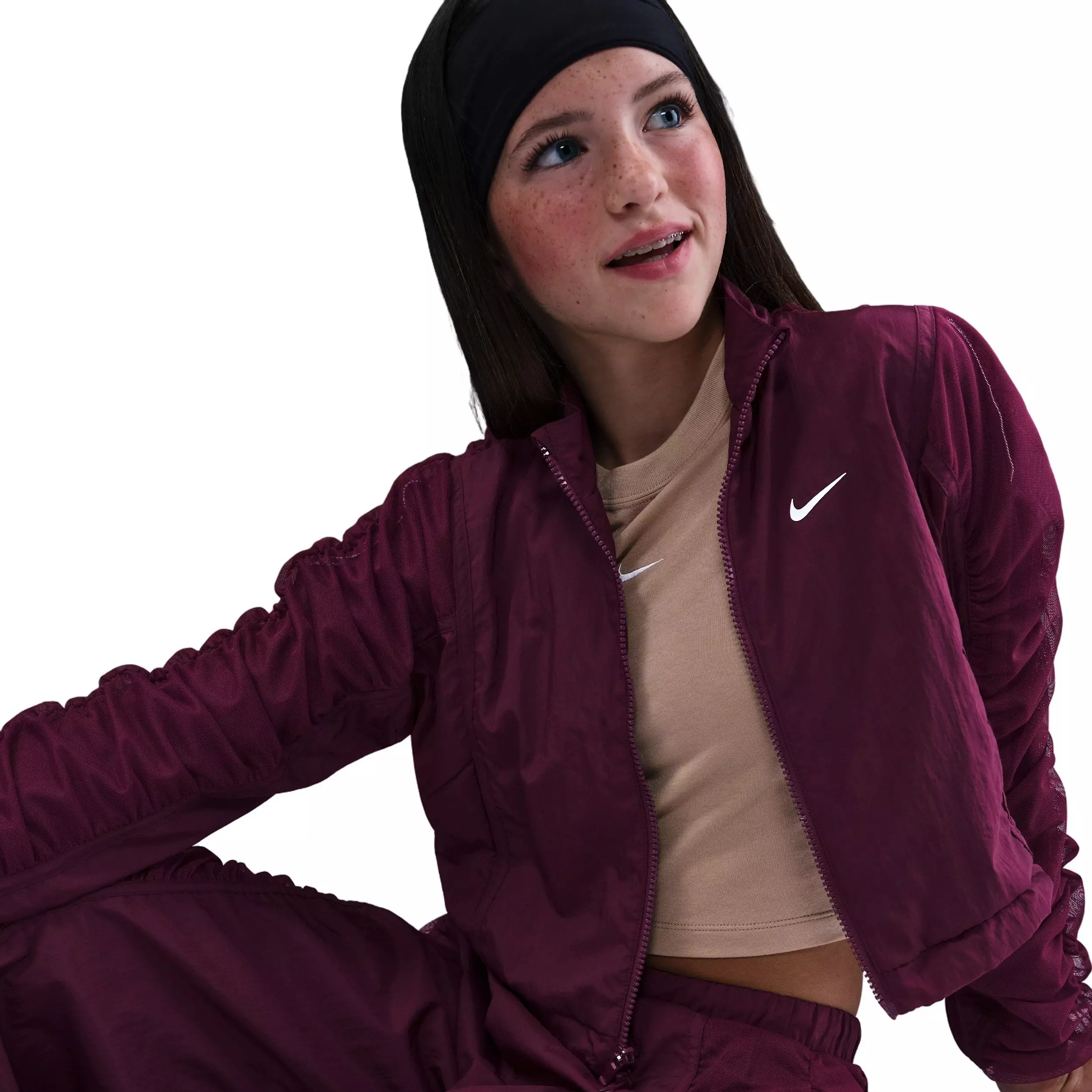 Nike Big Girls' Sportswear Woven Jacket - Burgundy - RED