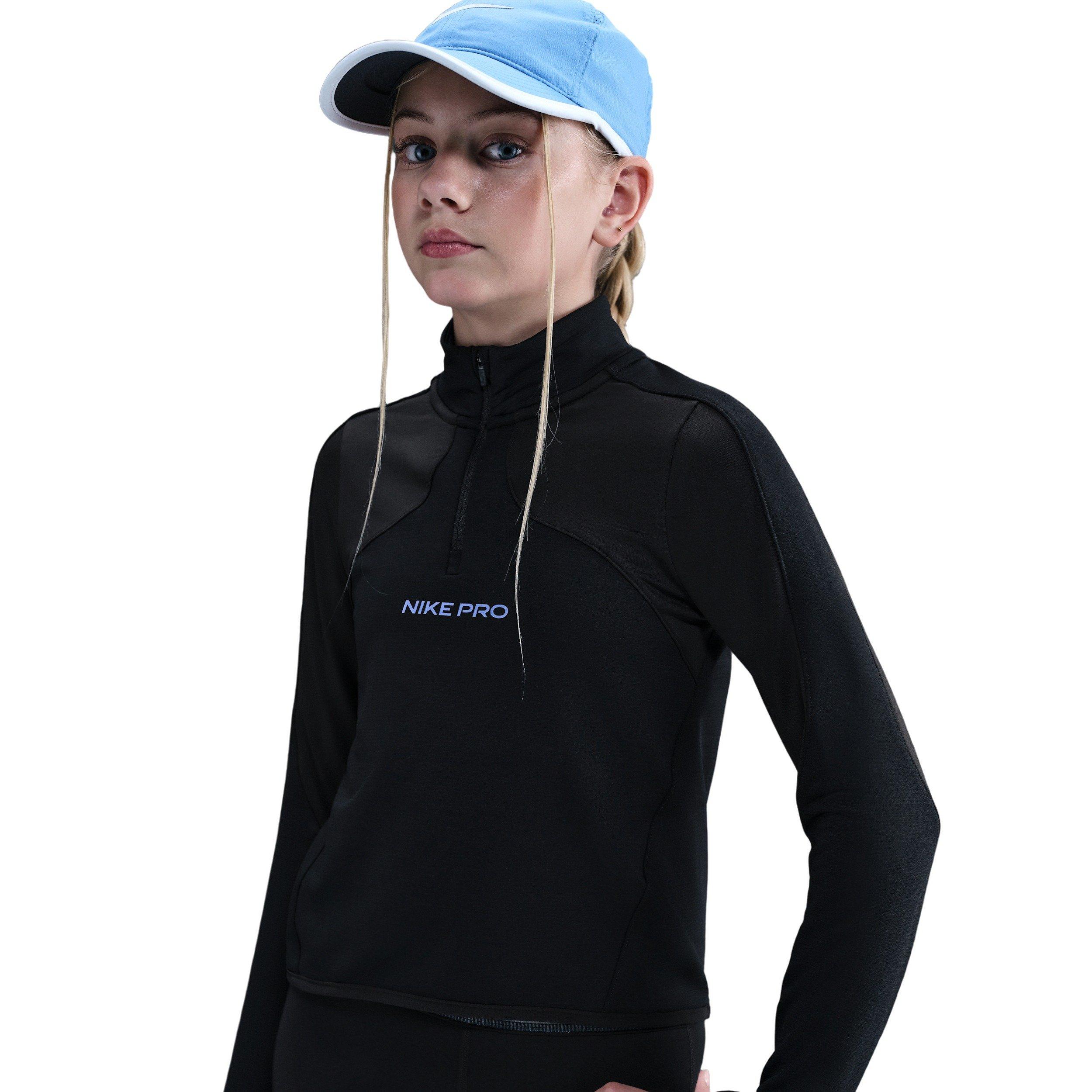 Nike Pro Therma-FIT 1/2-Zip Long Sleeve Big Girls' Black Top