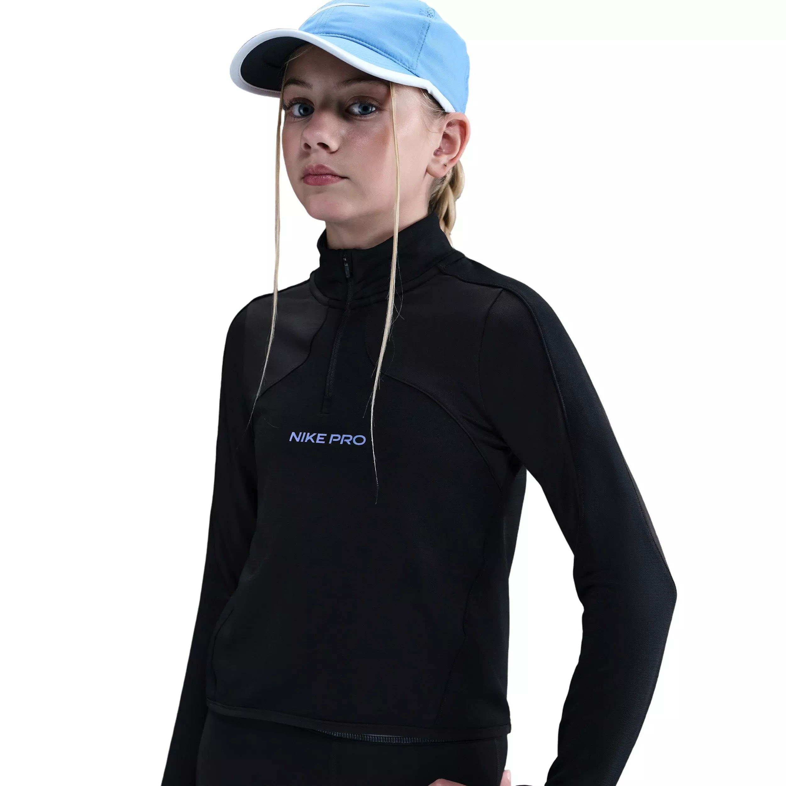 Nike Big Girls' Pro Therma-FIT 1/2-Zip Long-Sleeve Top -Black - BLACK