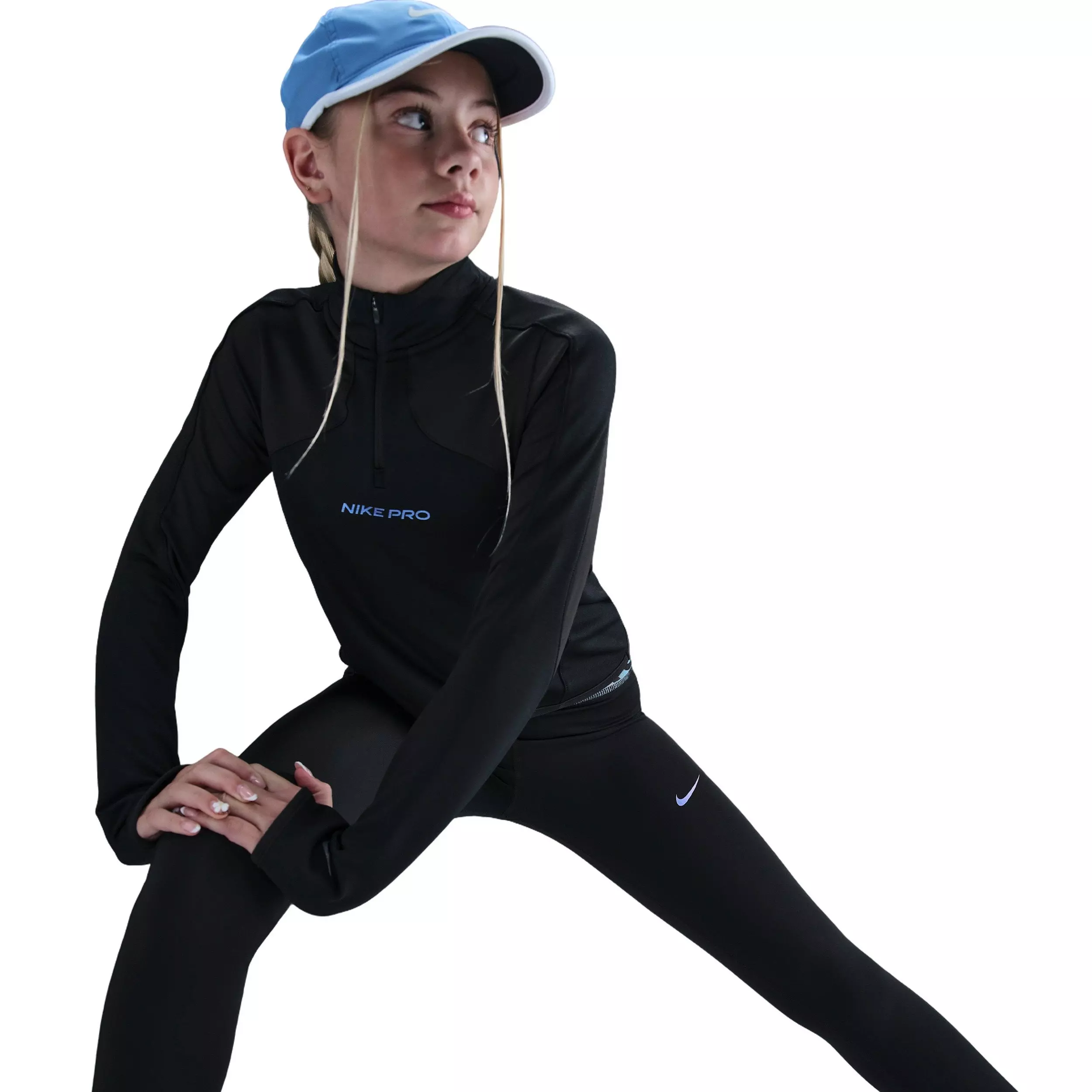 Nike Big Girls' Pro Therma-FIT 1/2-Zip Long-Sleeve Top -Black - BLACK