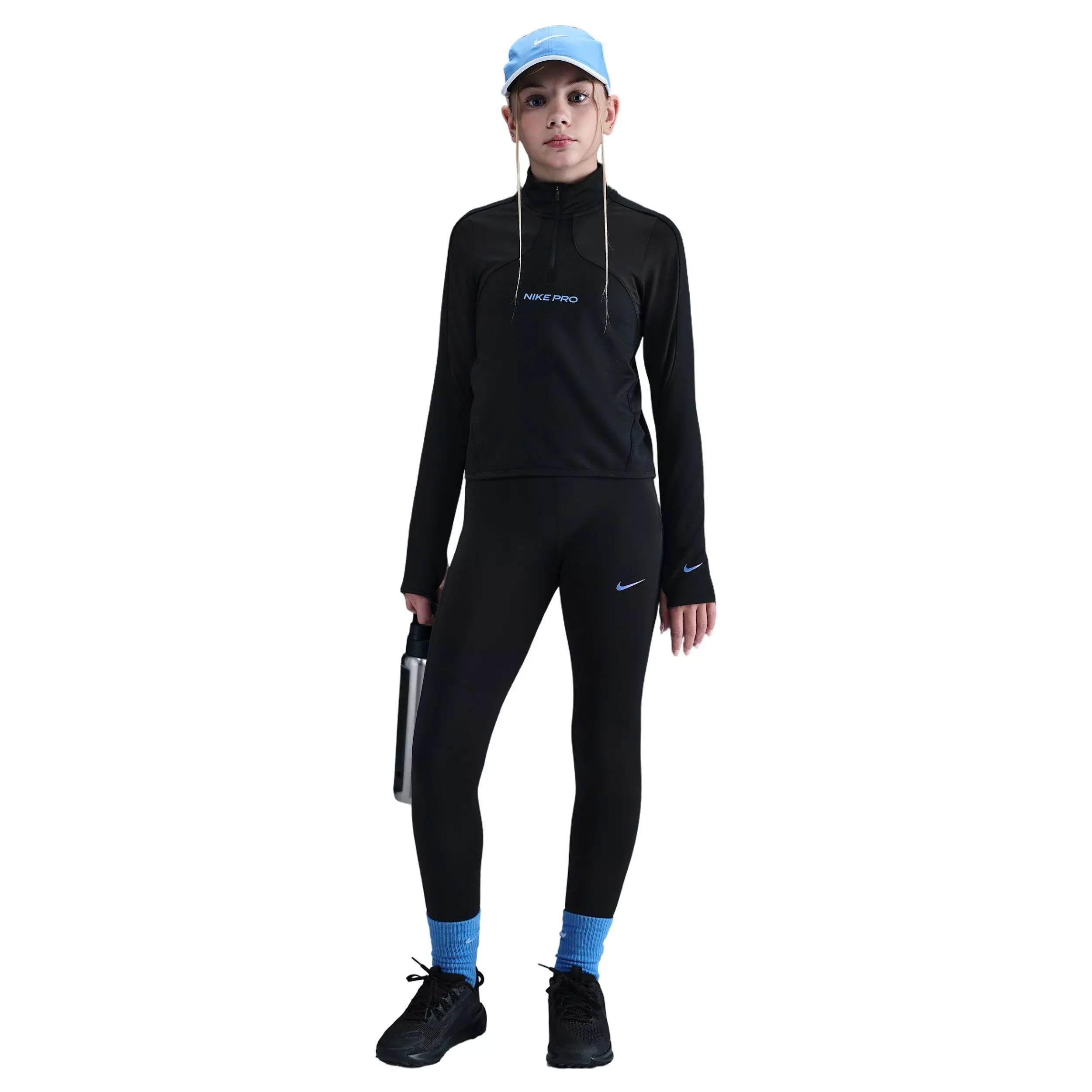 Nike Big Girls' Pro Therma-FIT 1/2-Zip Long-Sleeve Top -Black - BLACK