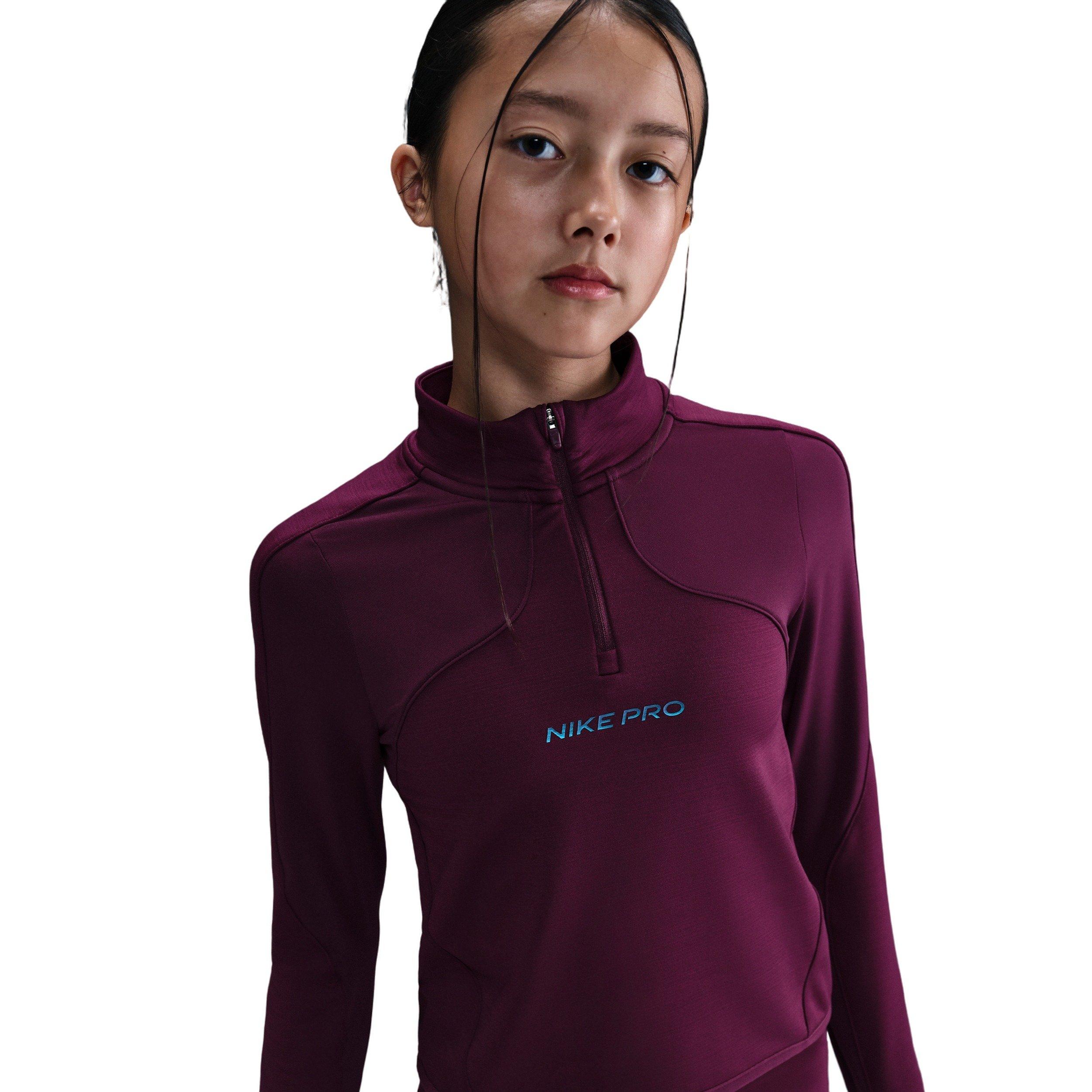 Nike Big Girls' Pro Therma-FIT 1/2-Zip Long-Sleeve Top -Burgundy - BURGUNDY Thumbnail View 1