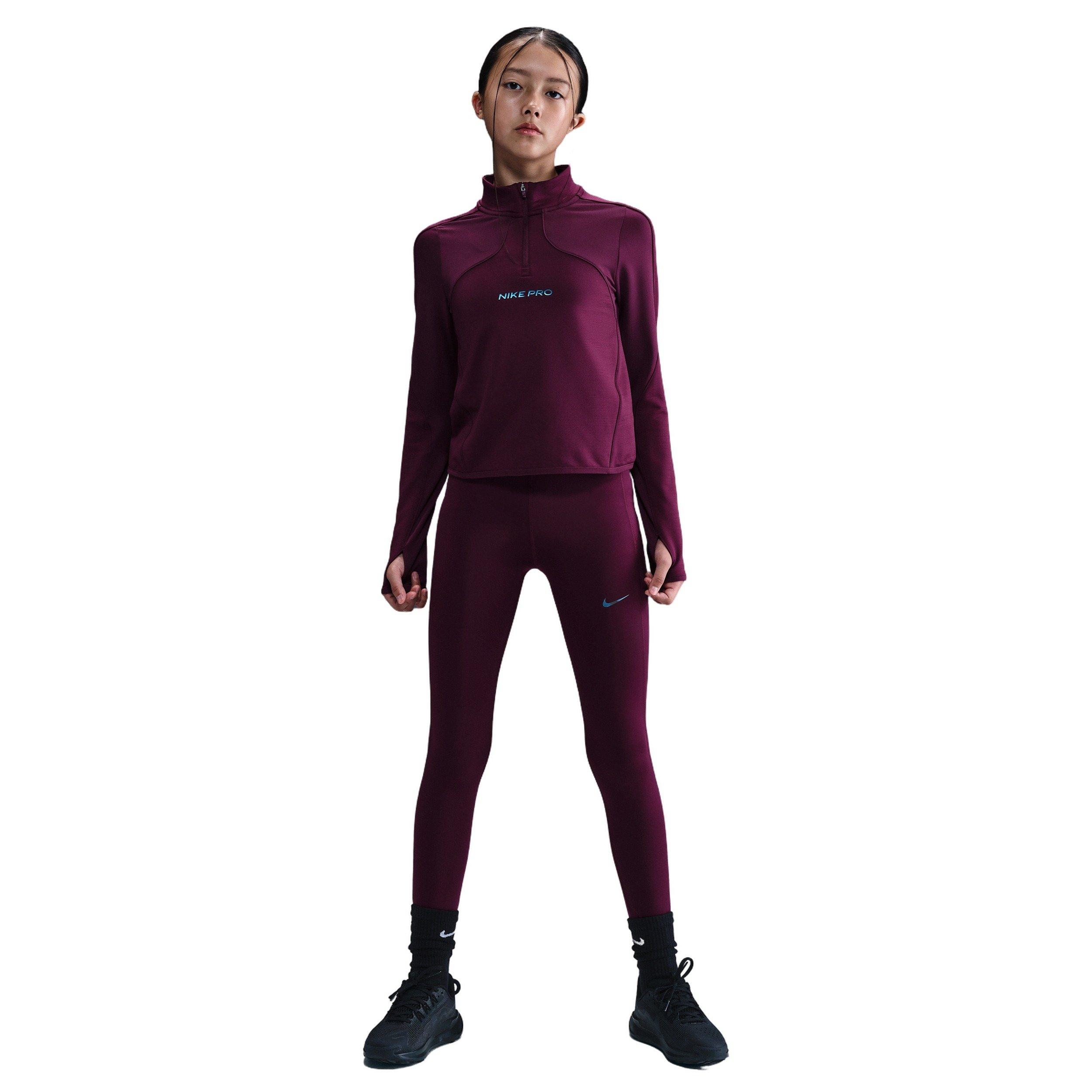 Nike Big Girls' Pro Therma-FIT 1/2-Zip Long-Sleeve Top -Burgundy - BURGUNDY Thumbnail View 4