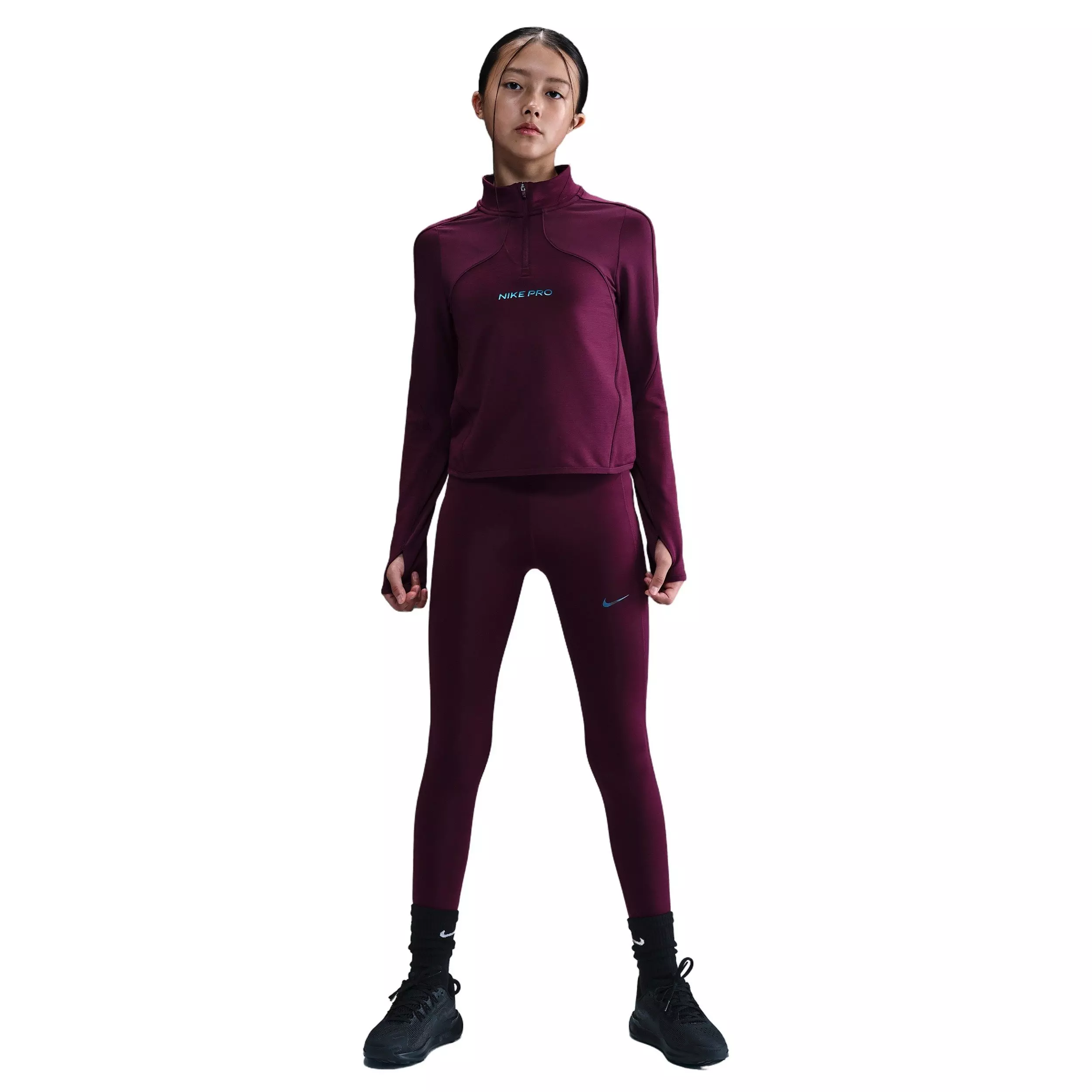 Nike Big Girls' Pro Therma-FIT 1/2-Zip Long-Sleeve Top -Burgundy - BURGUNDY