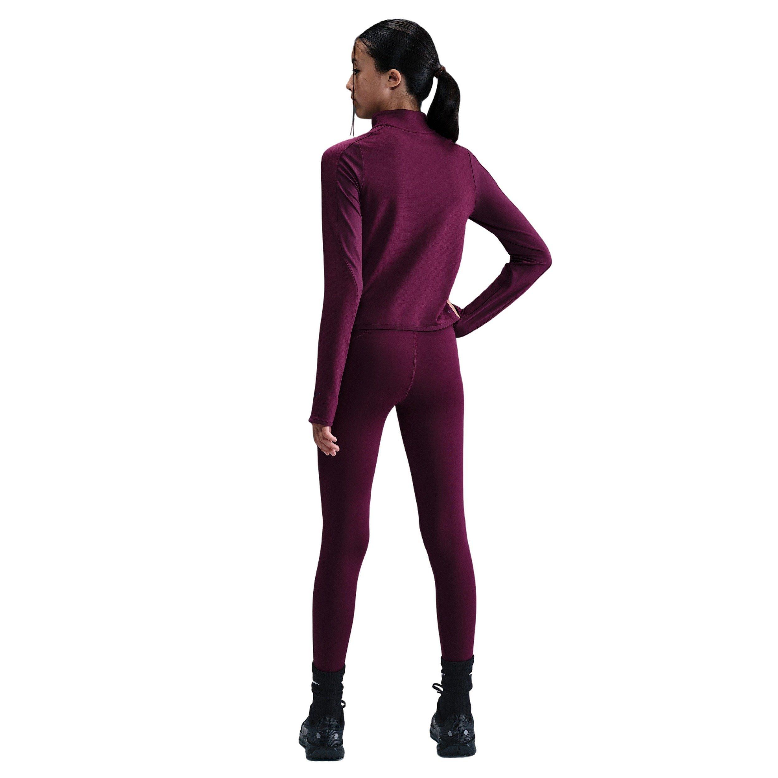 Nike Big Girls' Pro Therma-FIT 1/2-Zip Long-Sleeve Top -Burgundy - BURGUNDY Thumbnail View 5