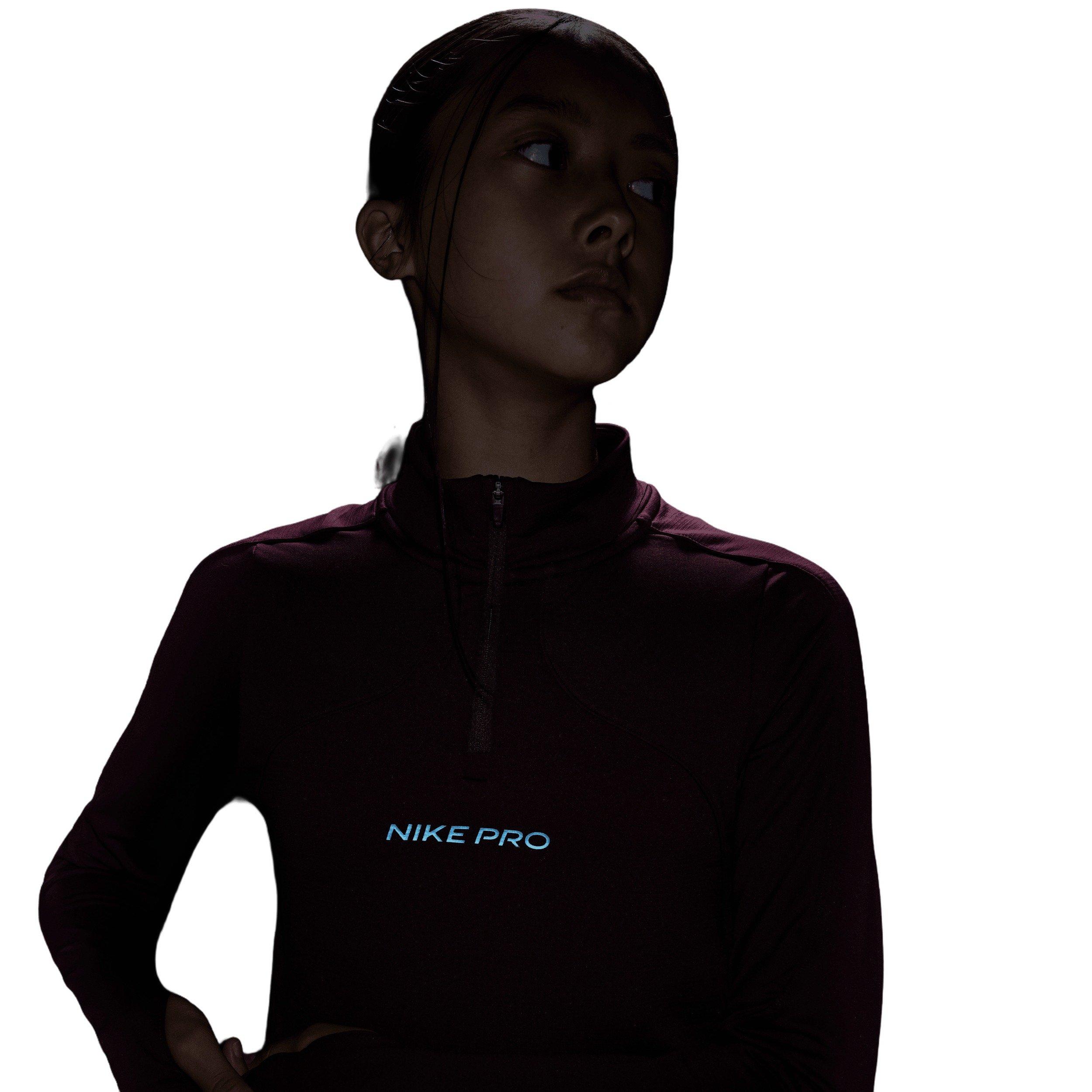 Nike Big Girls' Pro Therma-FIT 1/2-Zip Long-Sleeve Top -Burgundy - BURGUNDY Thumbnail View 6