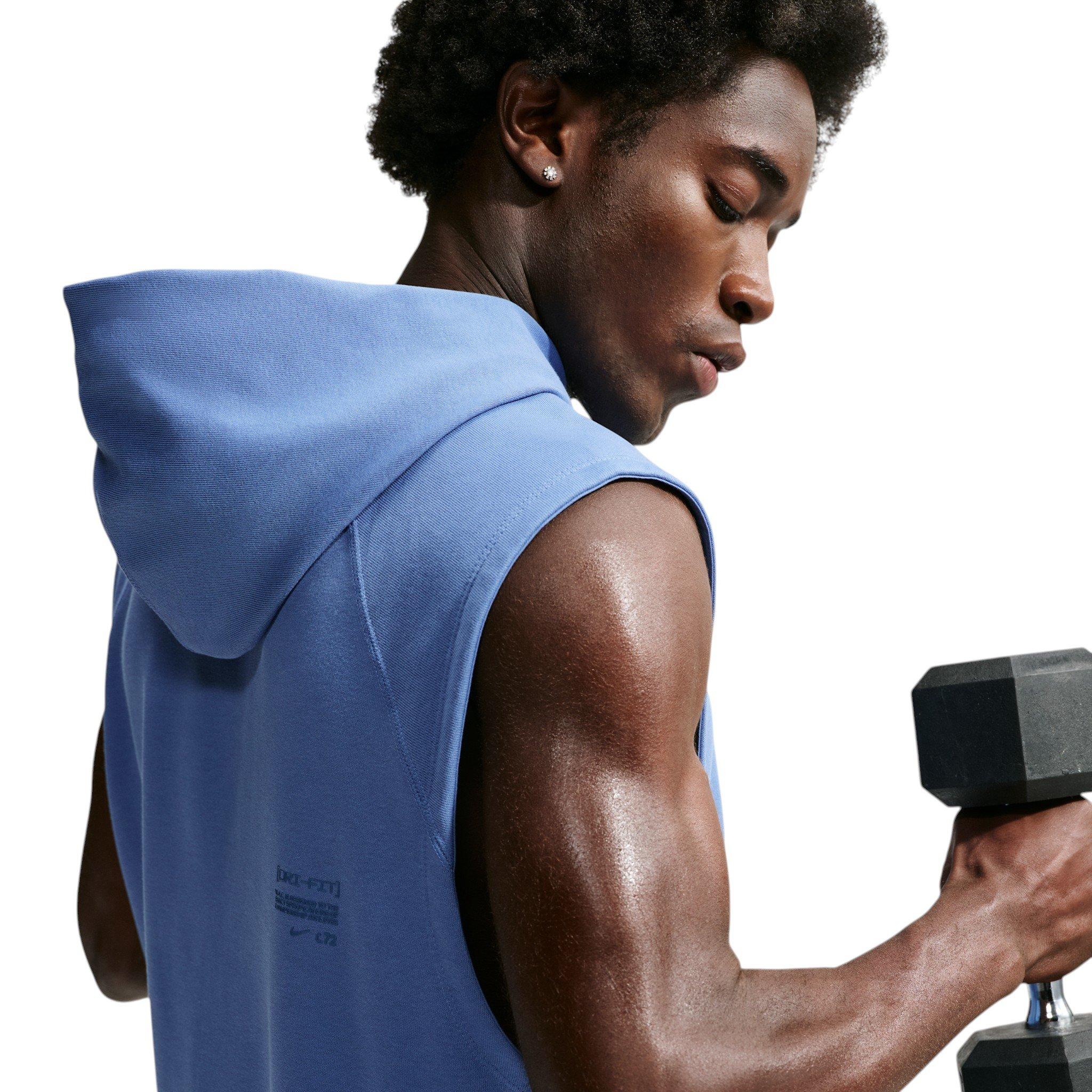 Nike Men's N.A.C. Dri-FIT Fleece Sleeveless Training Hoodie - BLUE Thumbnail View 3