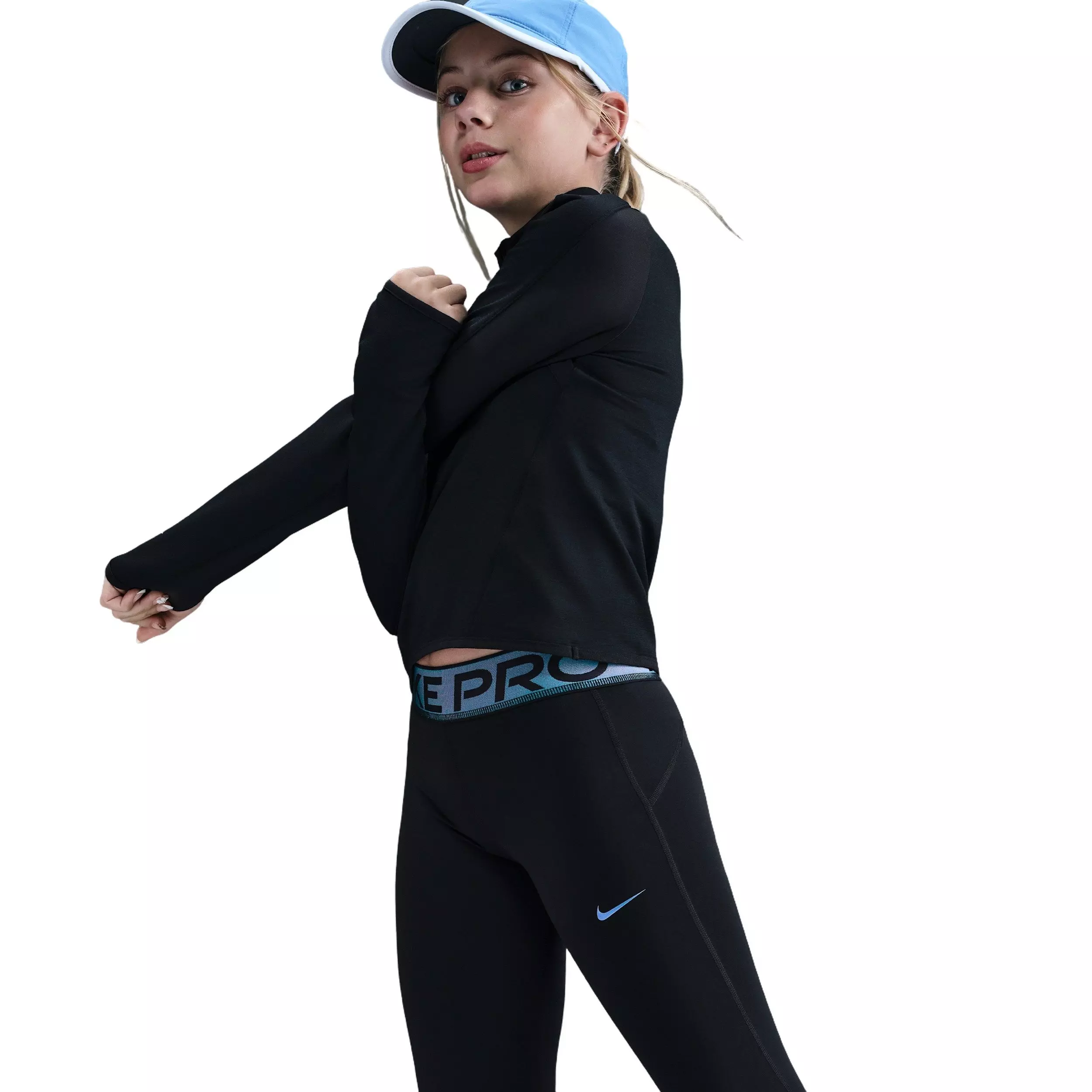 Nike Big Girls' Pro Dri-FIT Leggings with Shine Accents - Black - BLACK