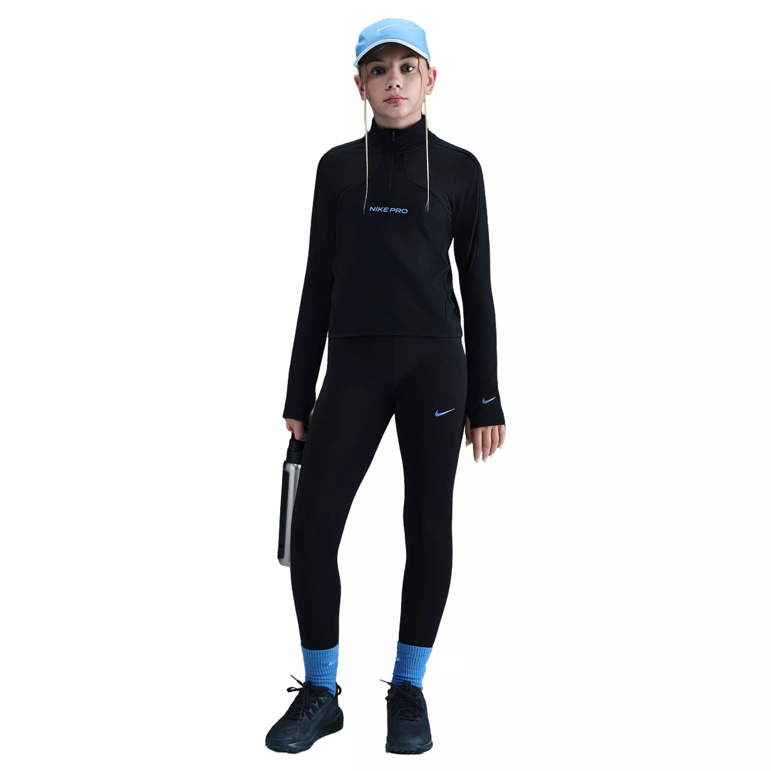 Nike Big Girls' Pro Dri-FIT Leggings with Shine Accents -Black - BLACK