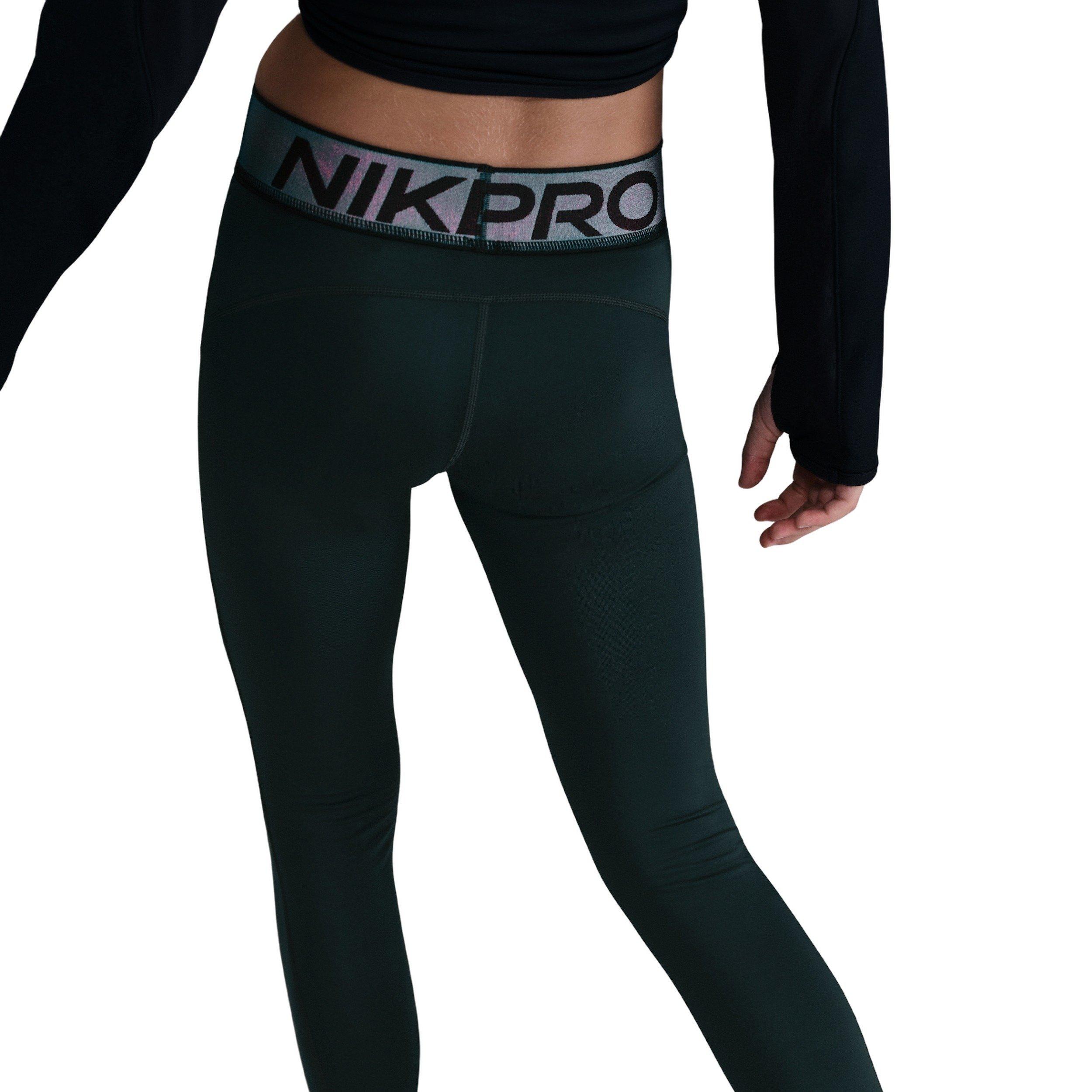 Nike Pro Dri-FIT Big Girls' Seaweed Green leggings with Shine Accents