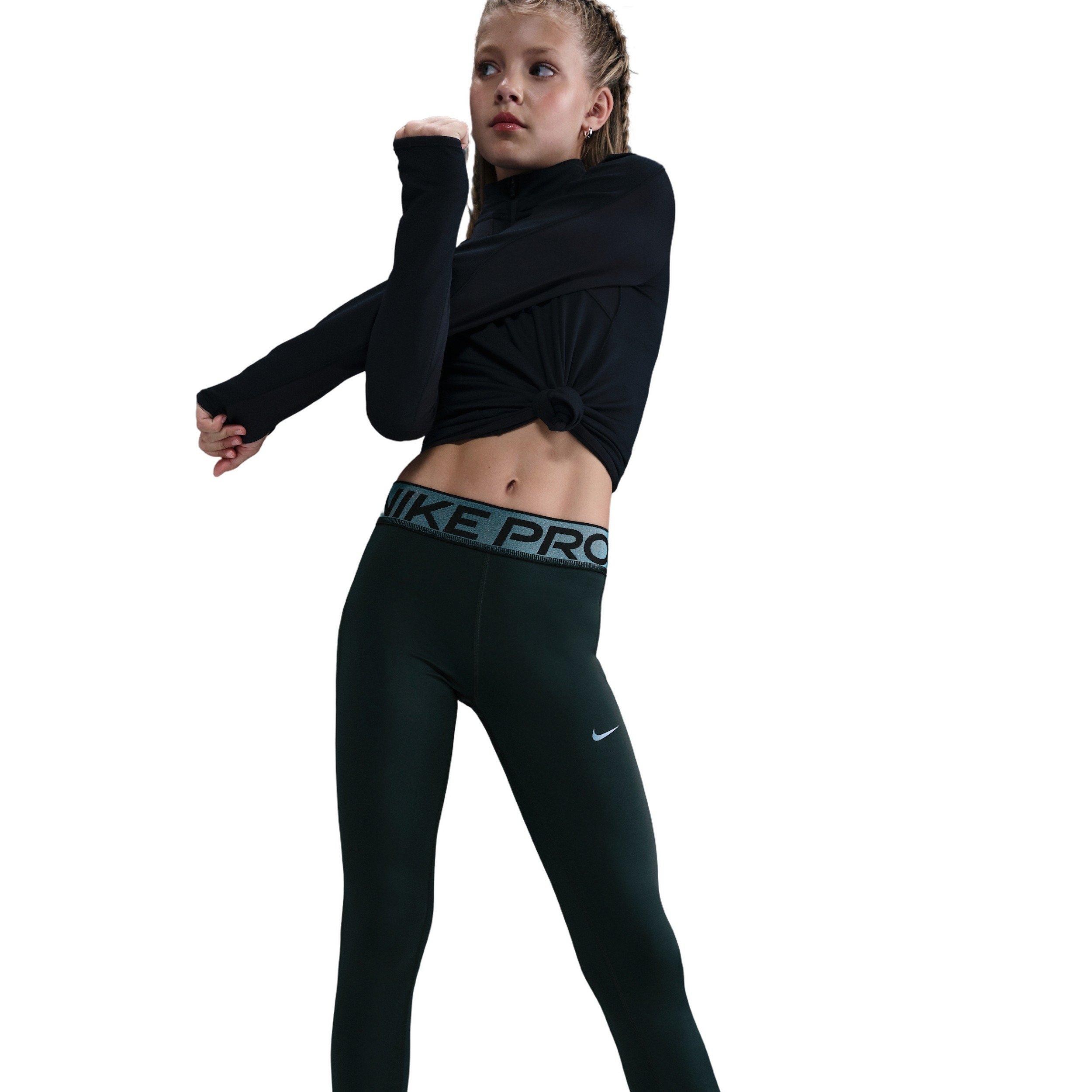 Nike Pro Dri-FIT Big Girls' Seaweed Green leggings with Shine Accents