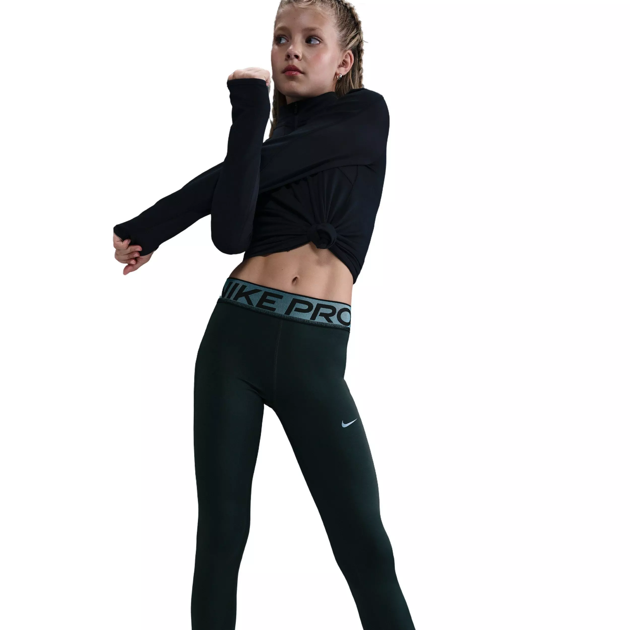Nike Big Girls' Pro Dri-FIT Leggings with Shine Accents -Seaweed Green - SEAWEED GREEN