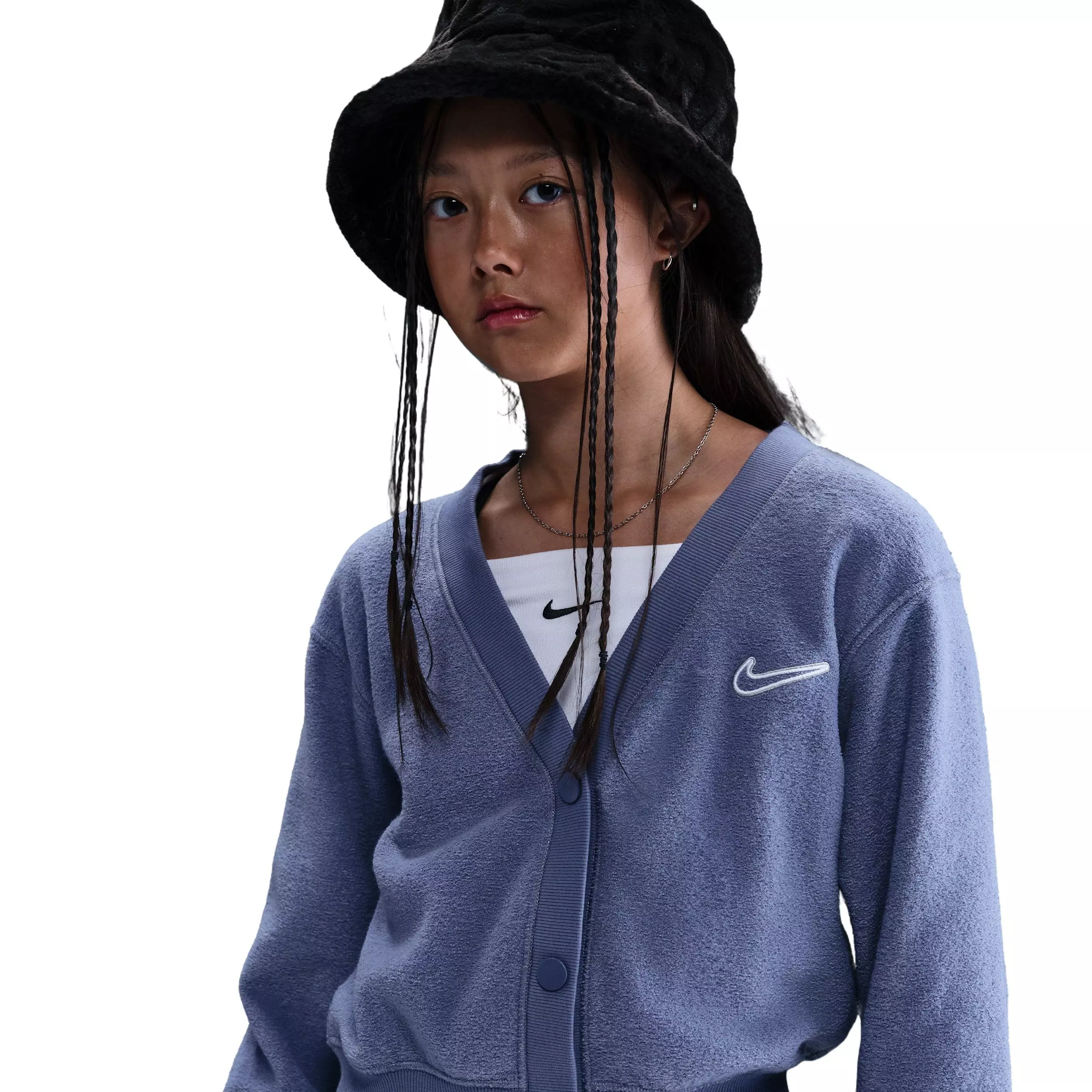 Nike Big Girls' Sportswear Long-Sleeve Fleece Cozy Top - Indigo - INDIGO