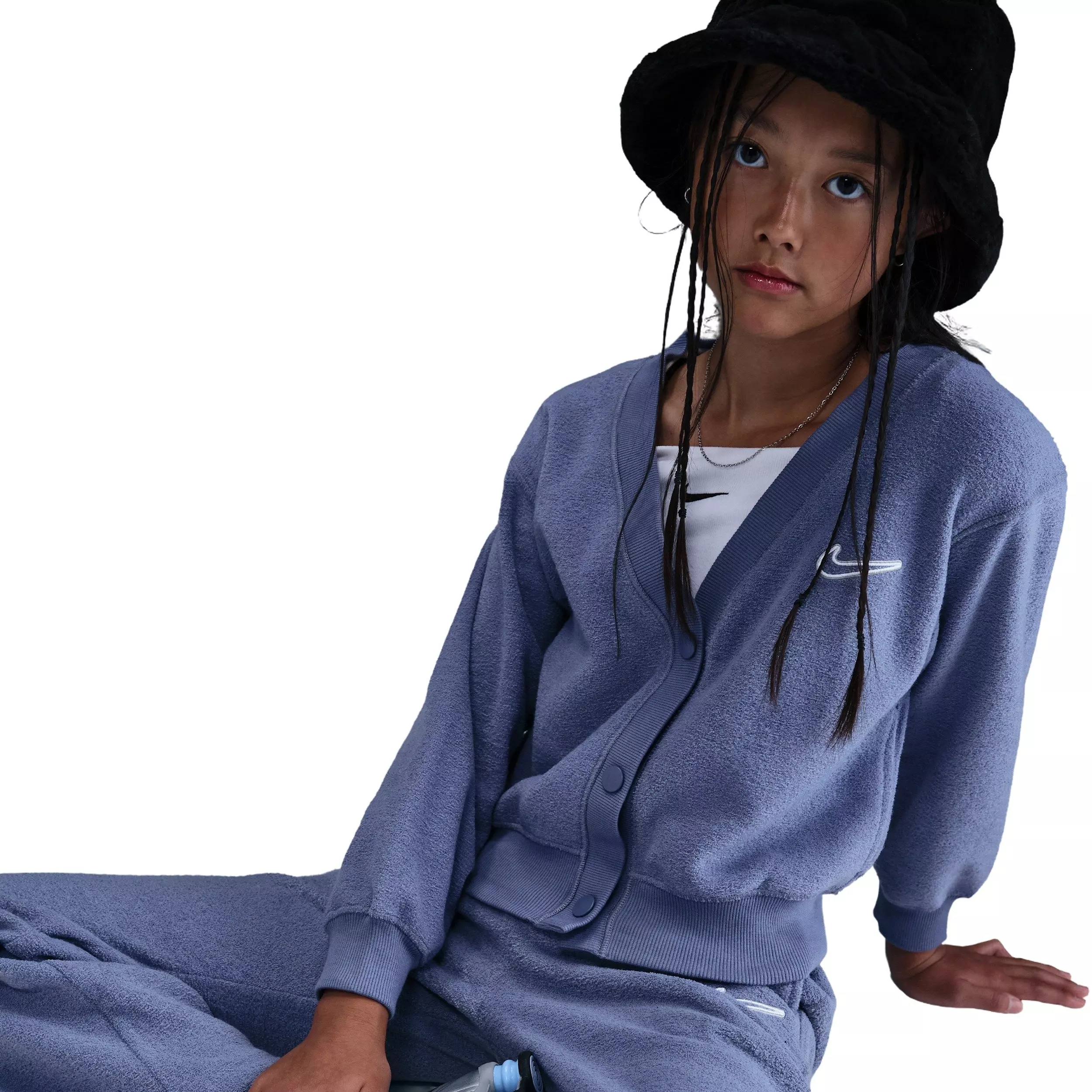 Nike Big Girls' Sportswear Long-Sleeve Fleece Cozy Top - Indigo - INDIGO