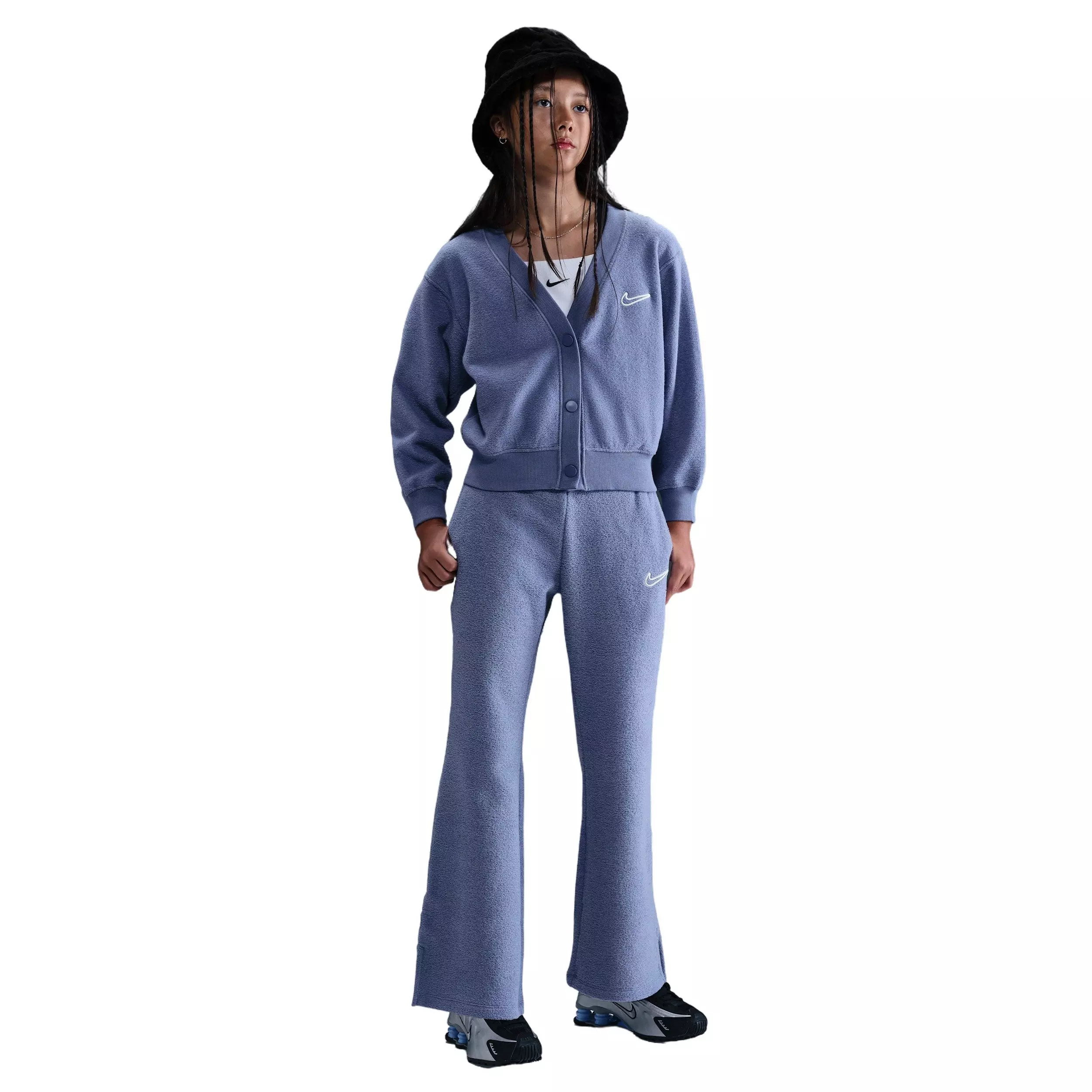 Nike Big Girls' Sportswear Long-Sleeve Fleece Cozy Top -Indigo - INDIGO