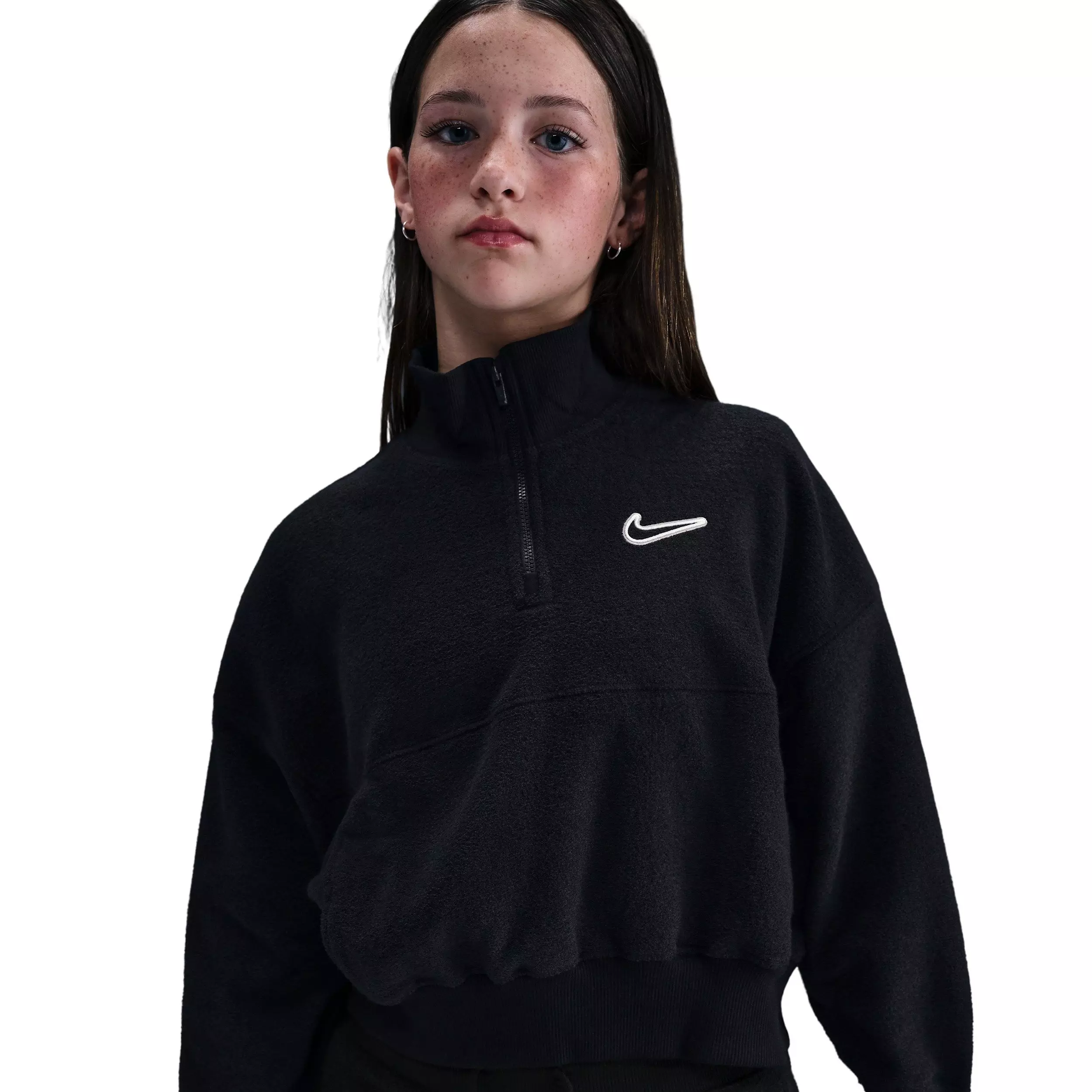 Nike Big Girls' Sportswear Long-Sleeve Fleece Cozy Top 2 - Black - BLACK