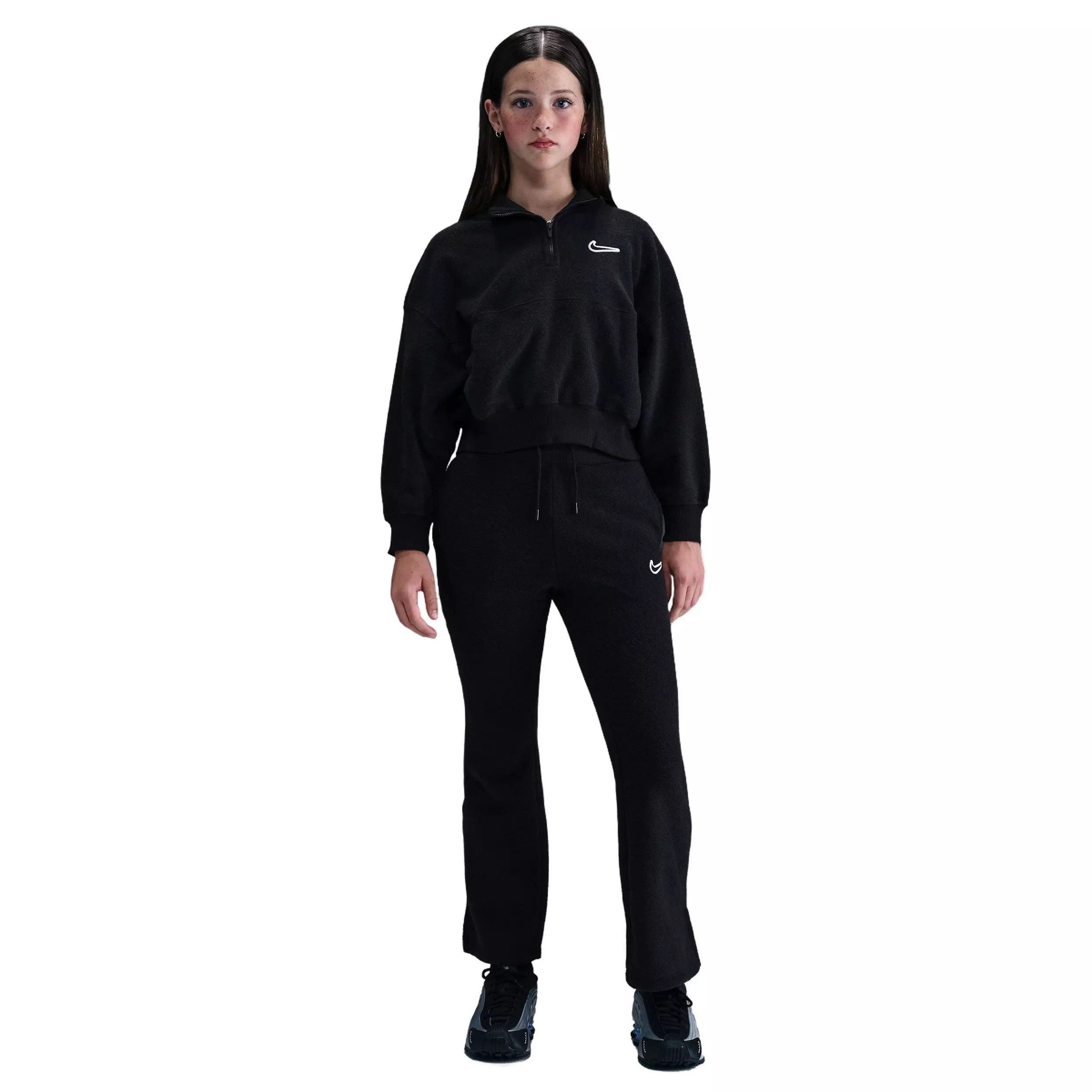 Nike Big Girls' Sportswear Long-Sleeve Fleece Cozy Top 2 - Black - BLACK