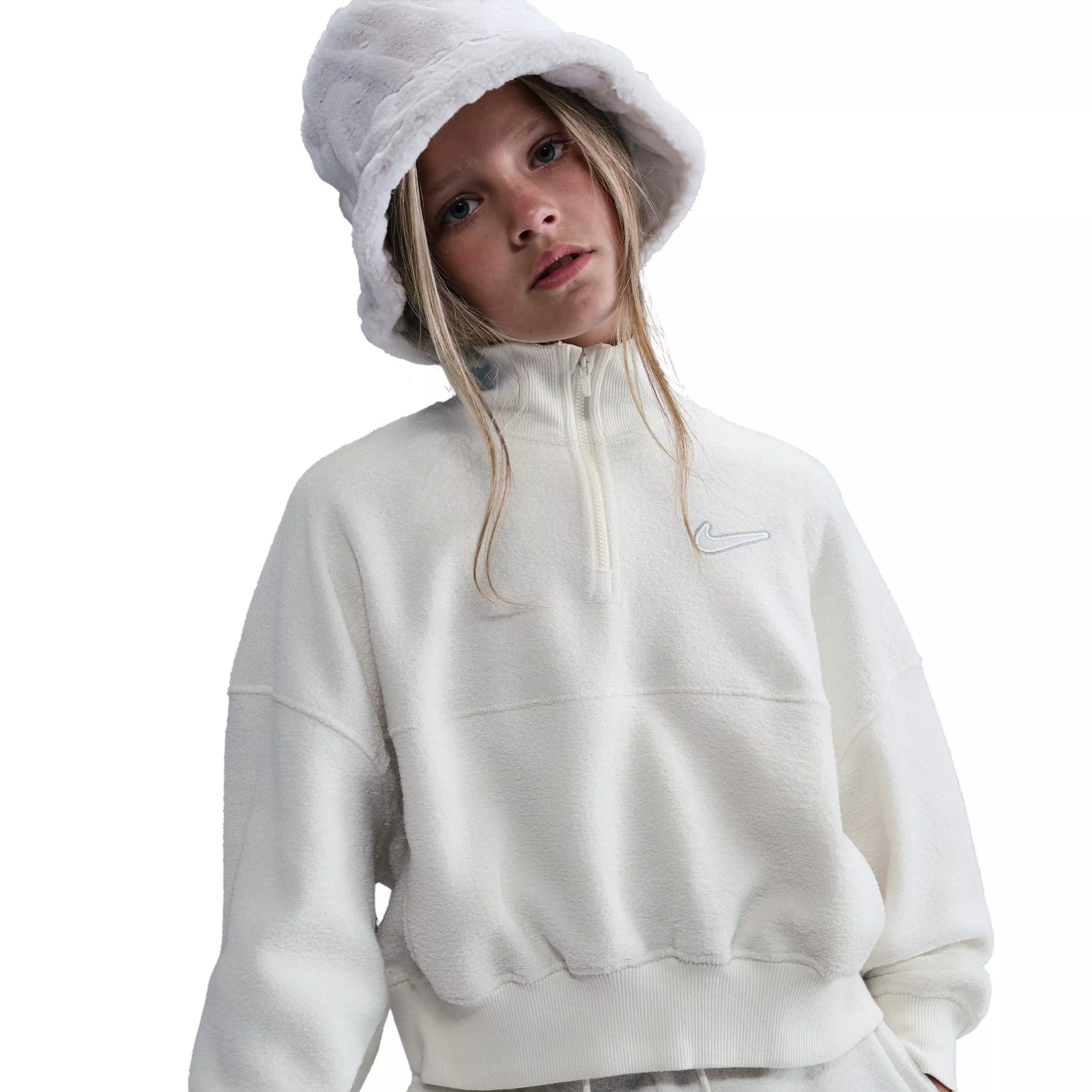 Nike Big Girls' Sportswear Long-Sleeve Fleece Cozy Top 2 - Pearl - PEARL