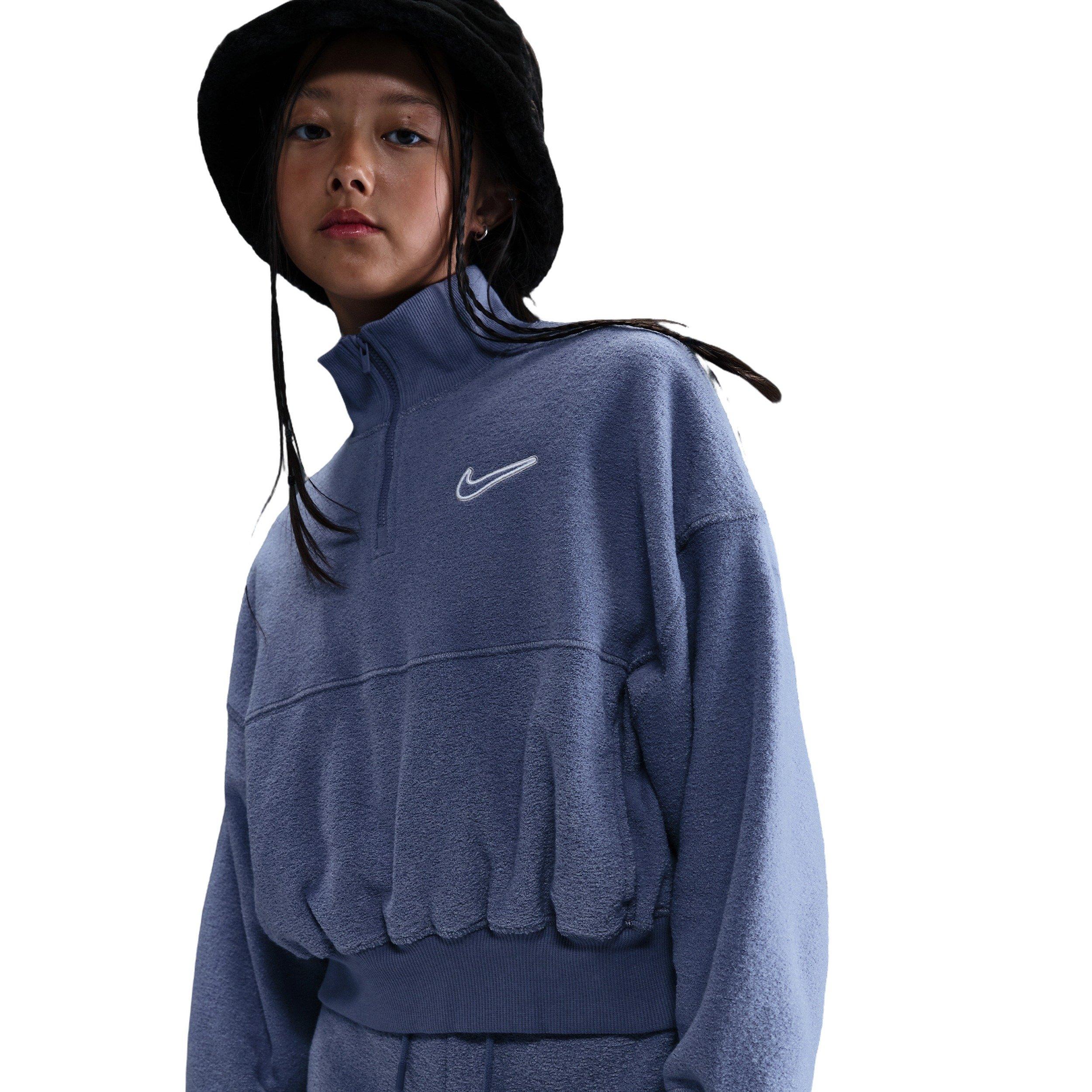 Nike Big Girls' Sportswear Long-Sleeve Fleece Cozy Top 2 - Indigo - INDIGO Thumbnail View 1