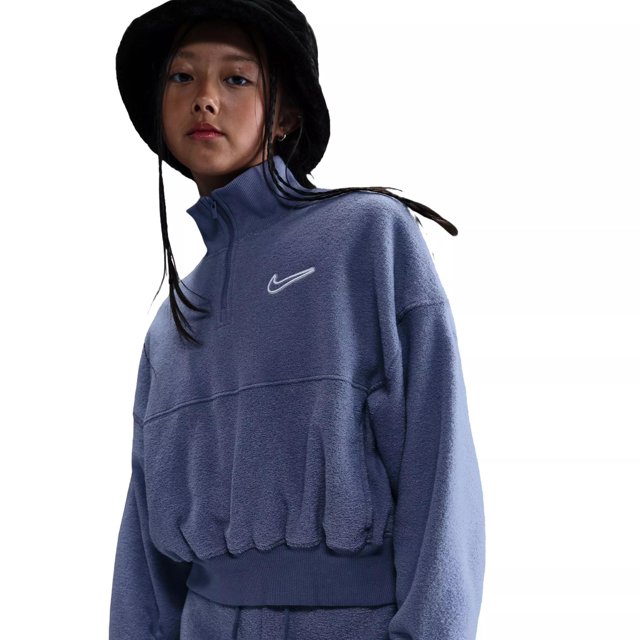 Nike Big Girls' Sportswear Long-Sleeve Fleece Cozy Top 2 - Indigo - INDIGO