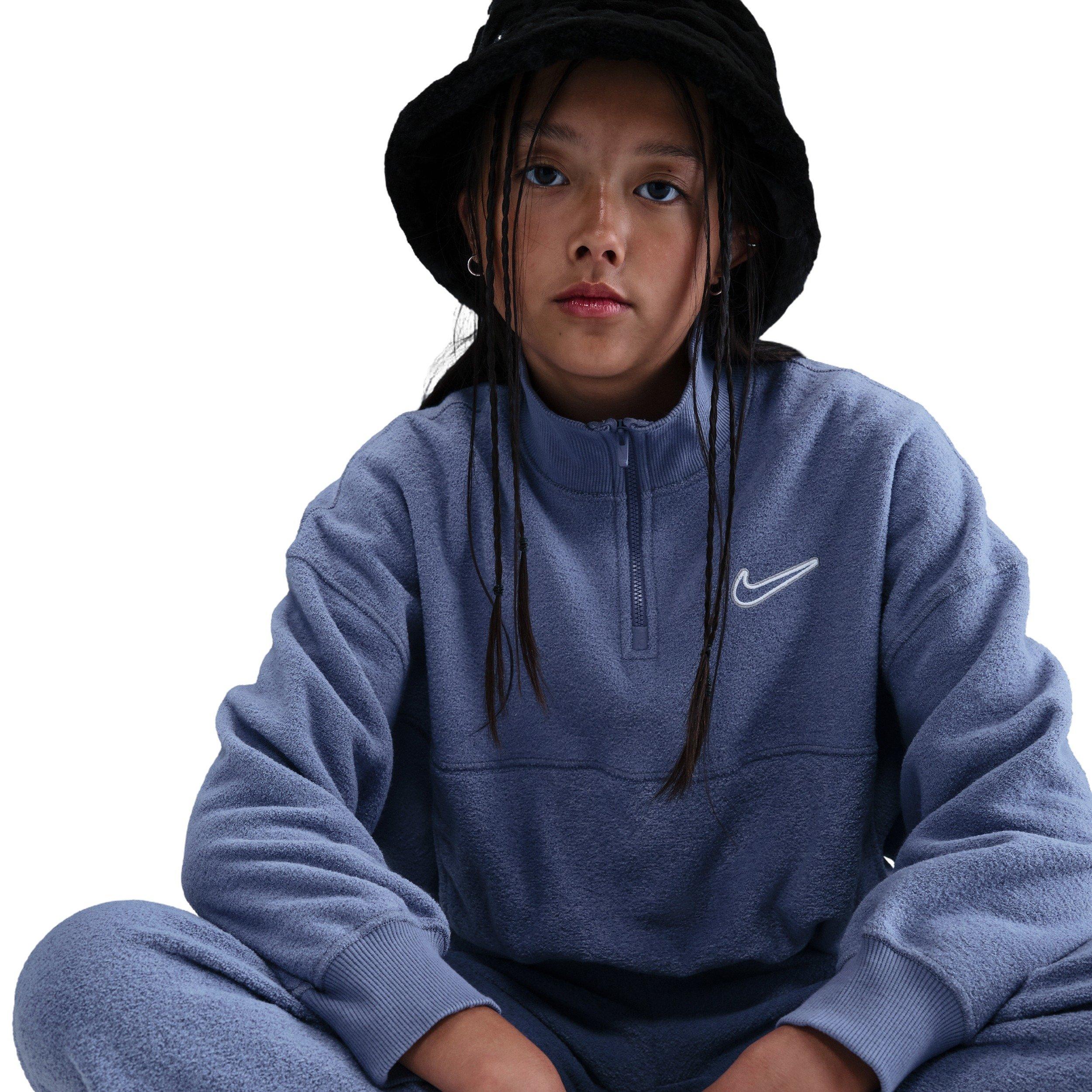 Nike Big Girls' Sportswear Long-Sleeve Fleece Cozy Top 2 - Indigo - INDIGO Thumbnail View 3