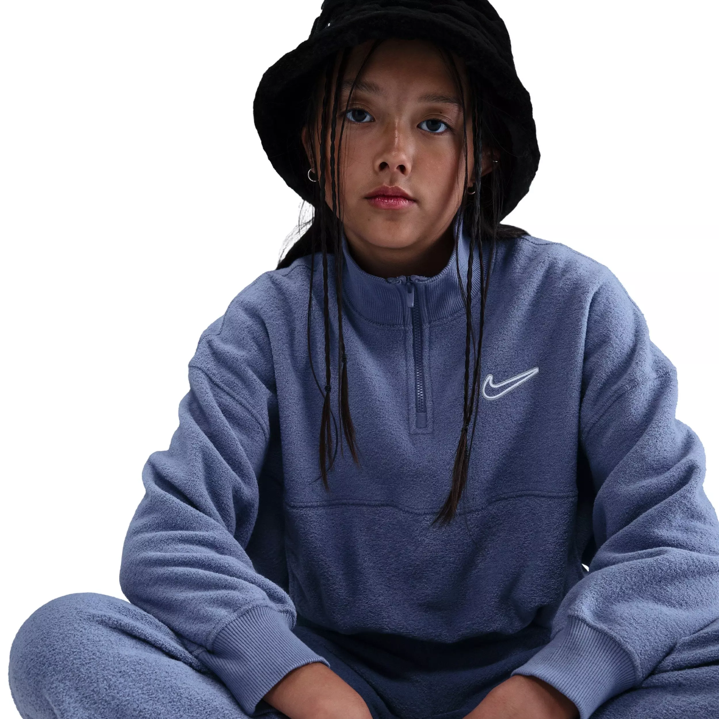Nike Big Girls' Sportswear Long-Sleeve Fleece Cozy Top 2 - Indigo - INDIGO