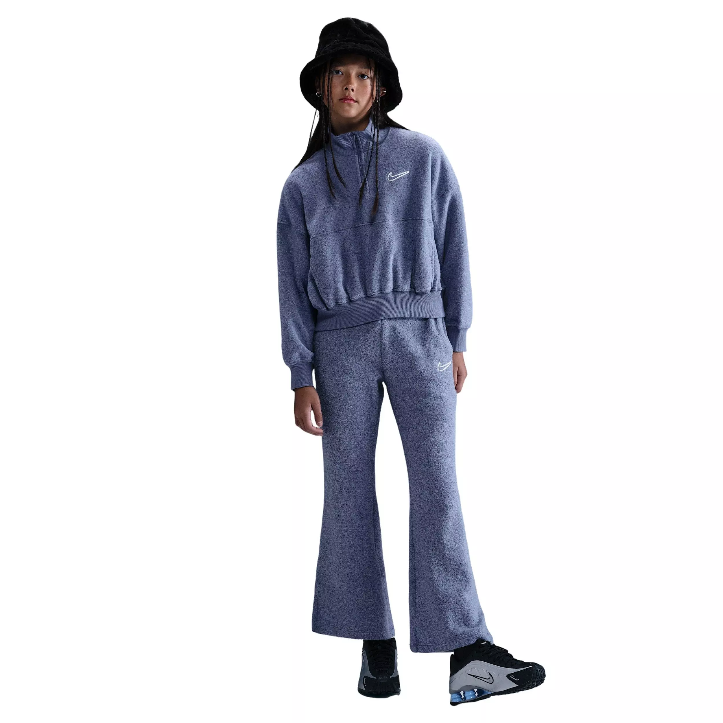 Nike Big Girls' Sportswear Long-Sleeve Fleece Cozy Top 2 -Indigo - INDIGO